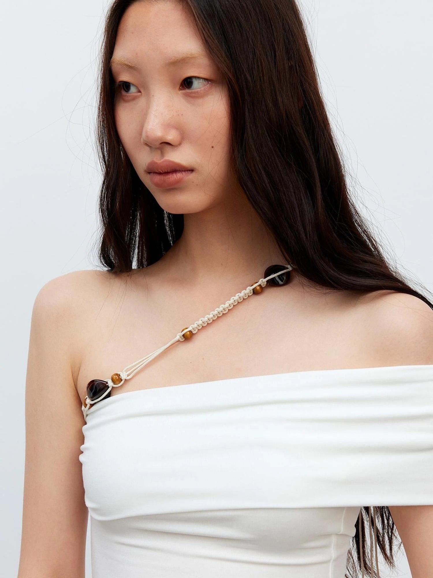 Leisure Asymmetric Beaded Off Shoulder Top