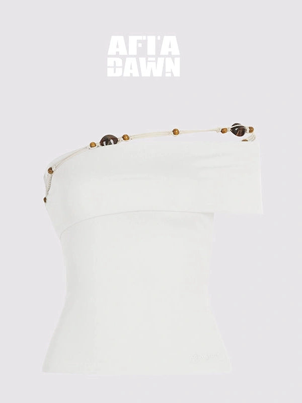 Leisure Asymmetric Beaded Off Shoulder Top