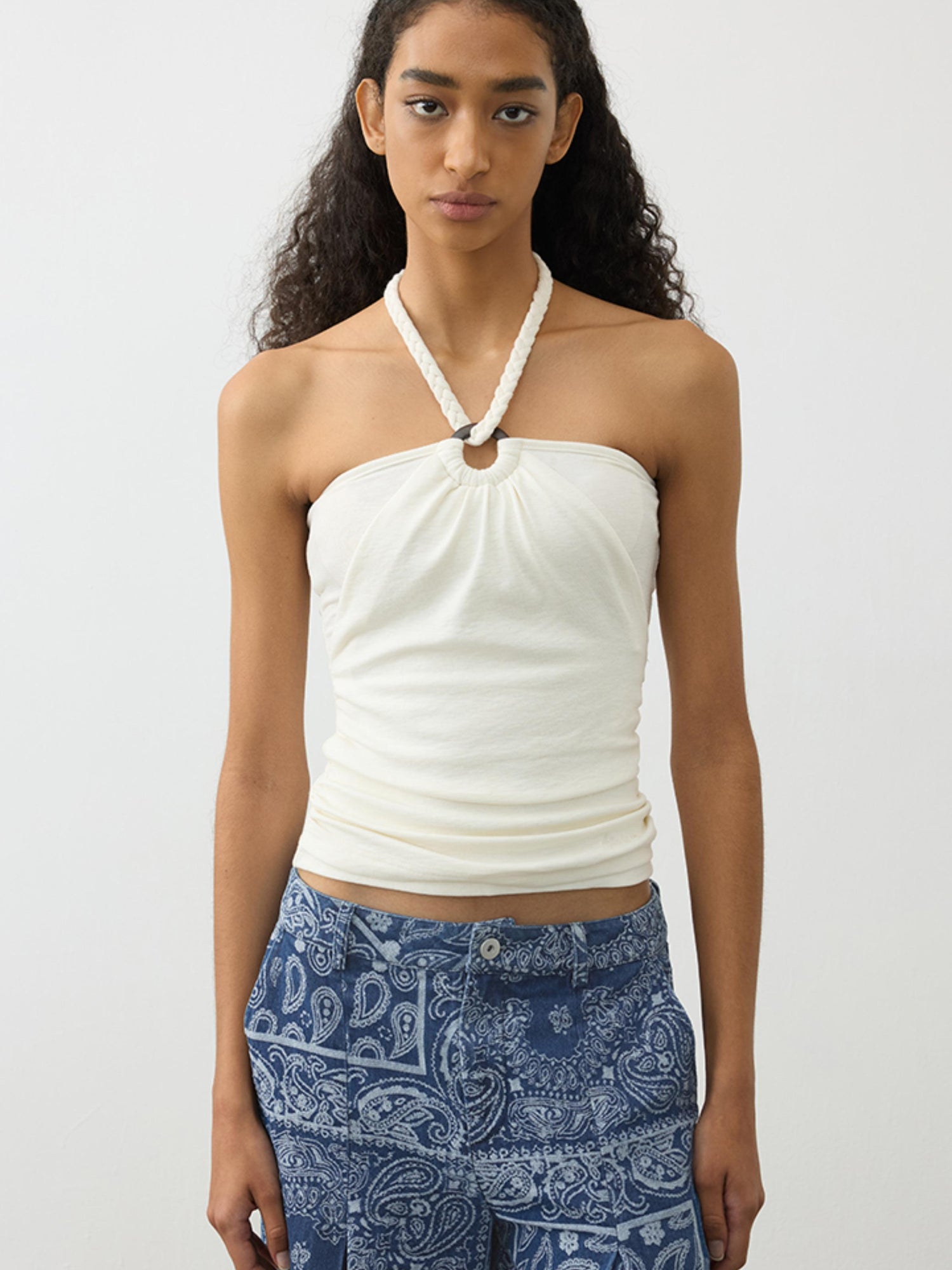 AFTADAWN Lenzing Modal Beaded Halter Top With Backless Design