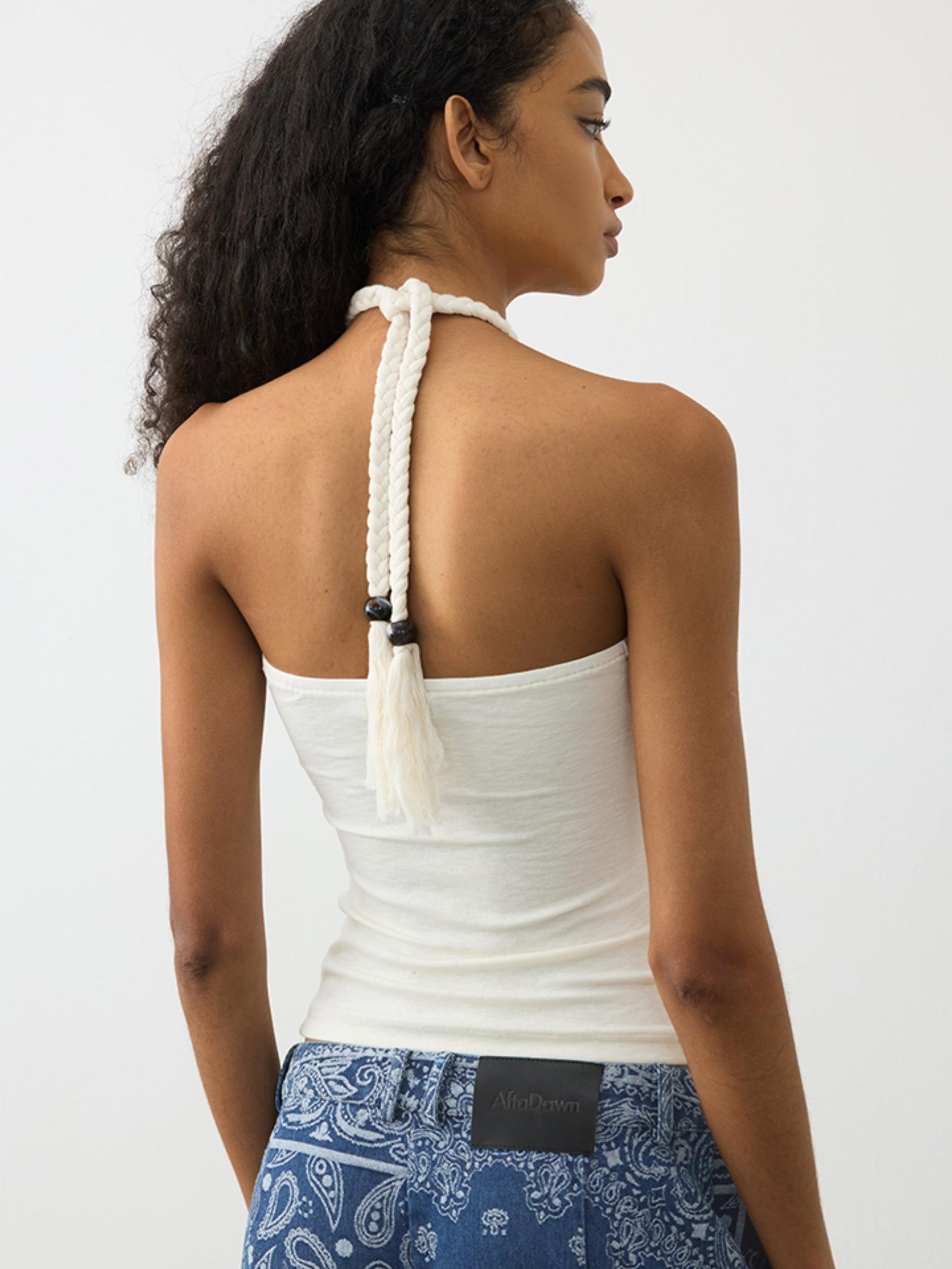 AFTADAWN Lenzing Modal Beaded Halter Top With Backless Design