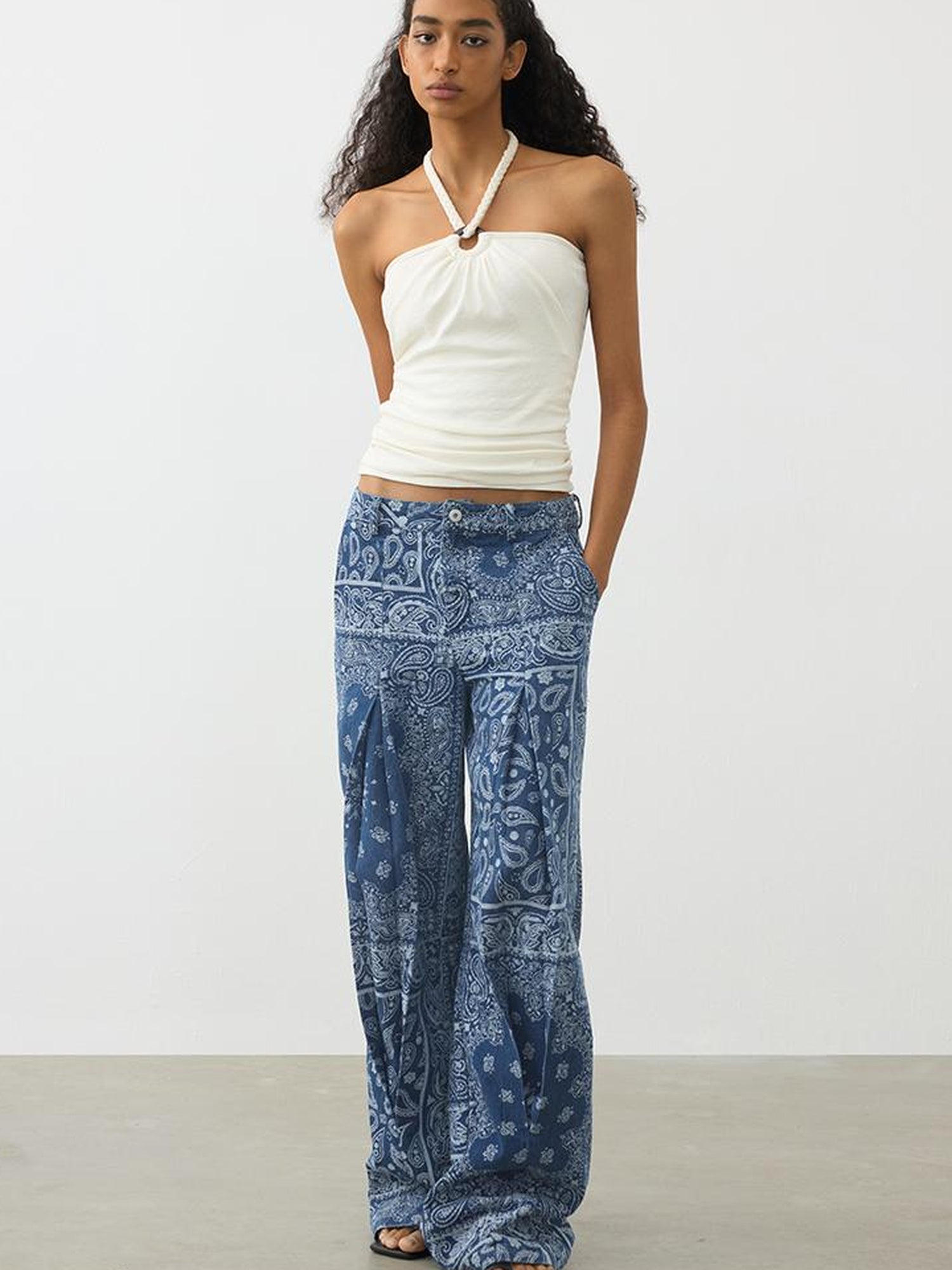 AFTADAWN Lenzing Modal Beaded Halter Top With Backless Design