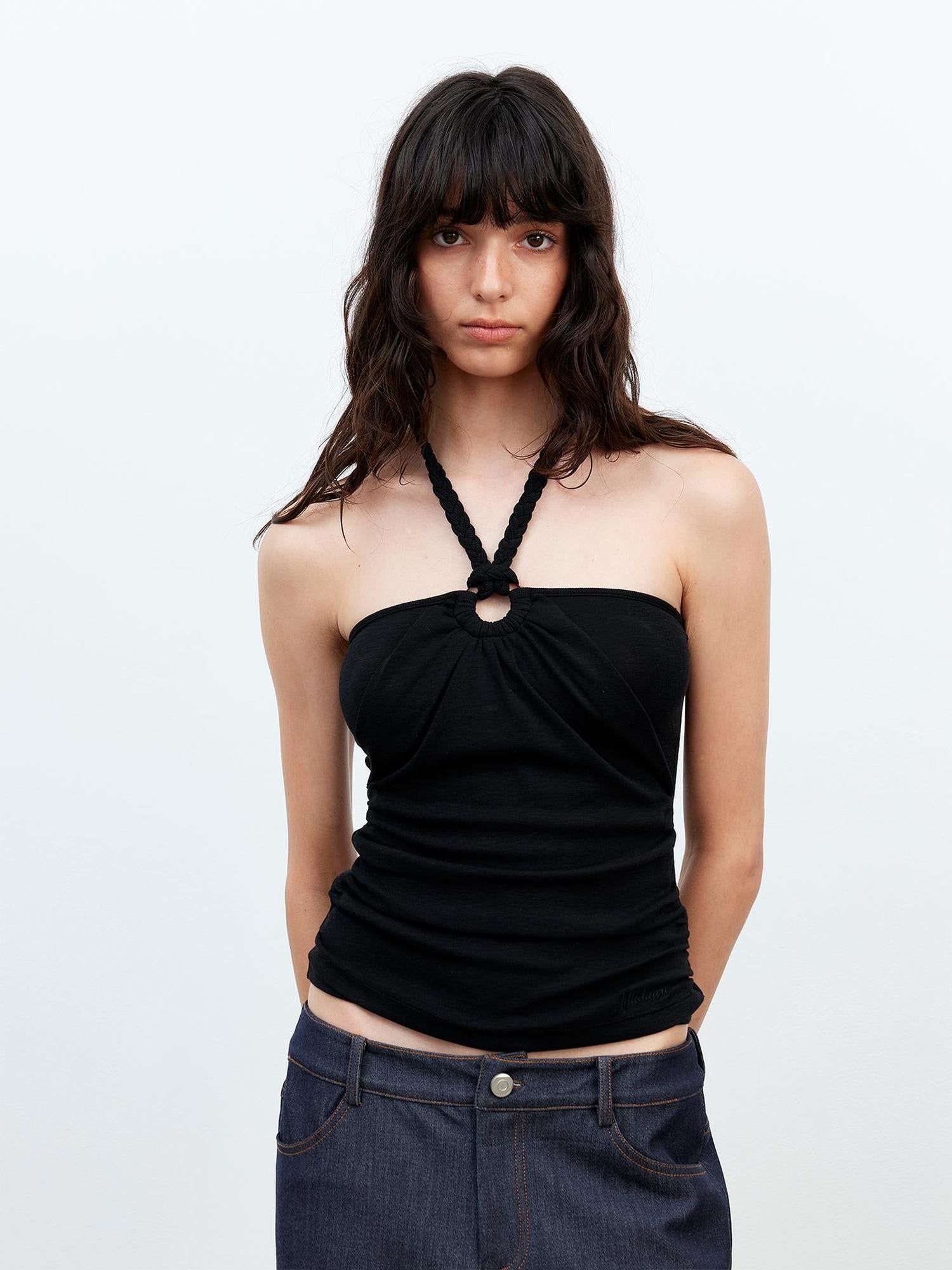 AFTADAWN Lenzing Modal Beaded Halter Top With Backless Design