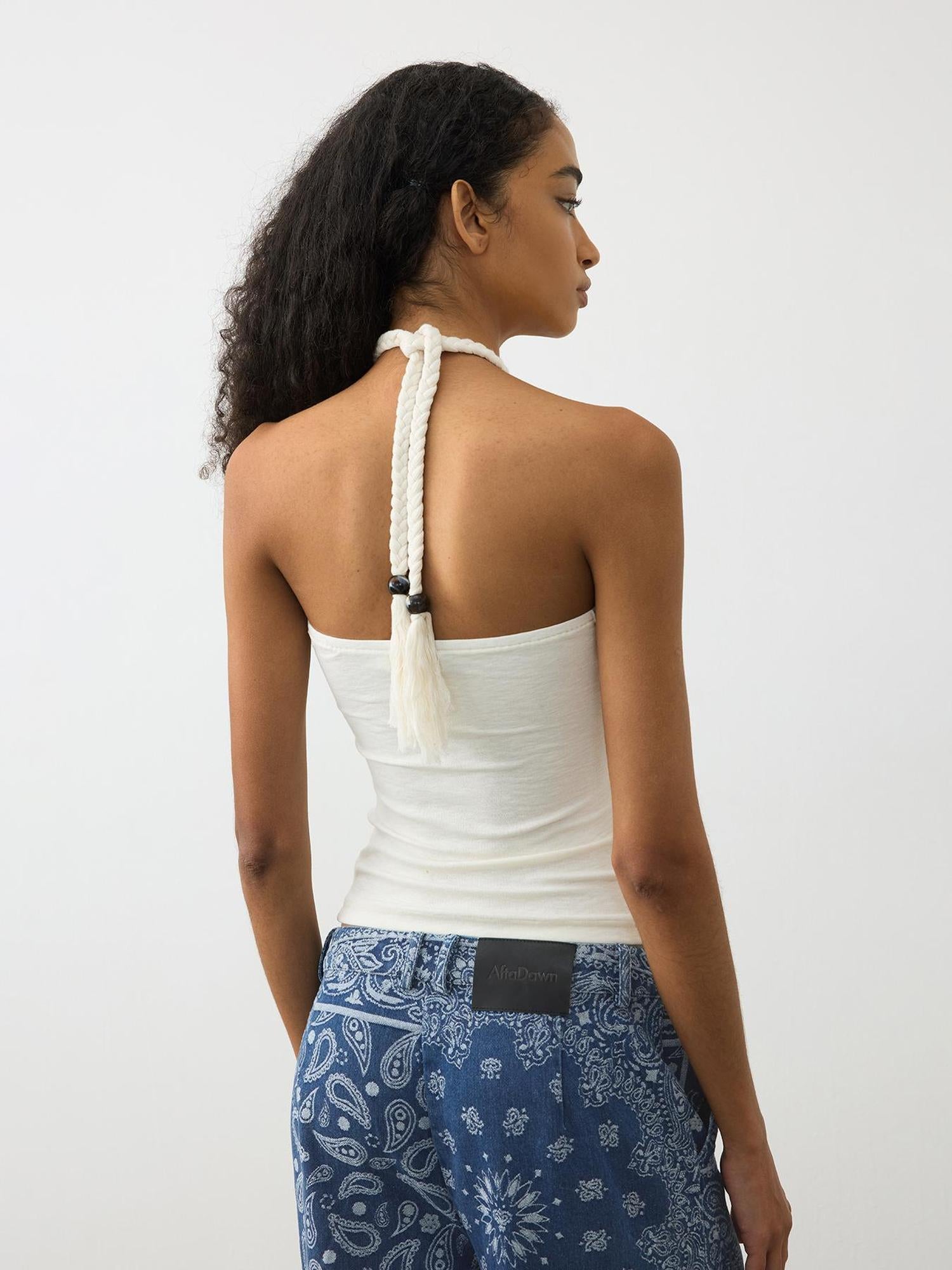 AFTADAWN Lenzing Modal Beaded Halter Top With Backless Design