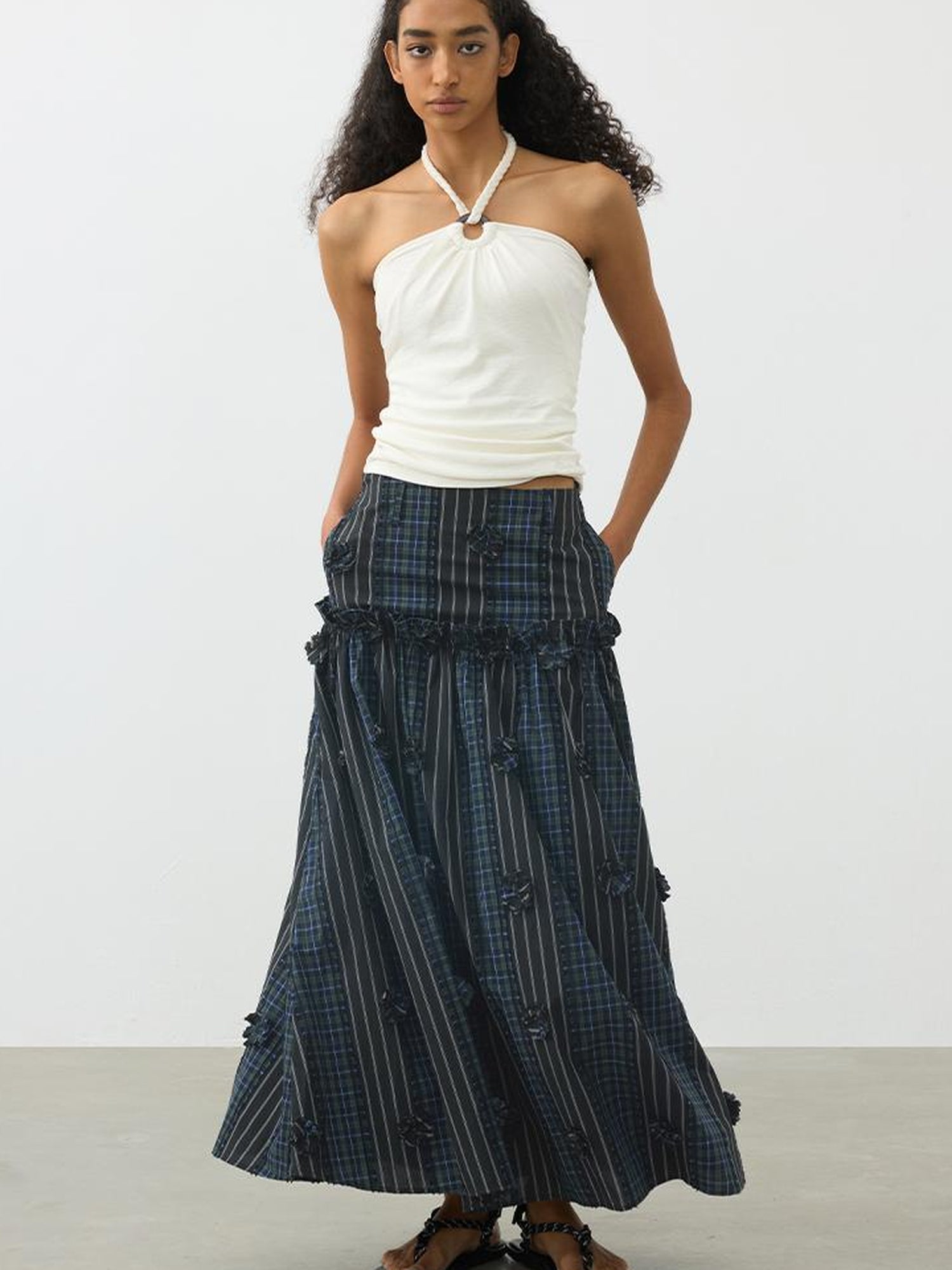 AFTADAWN Lenzing Modal Beaded Halter Top With Backless Design