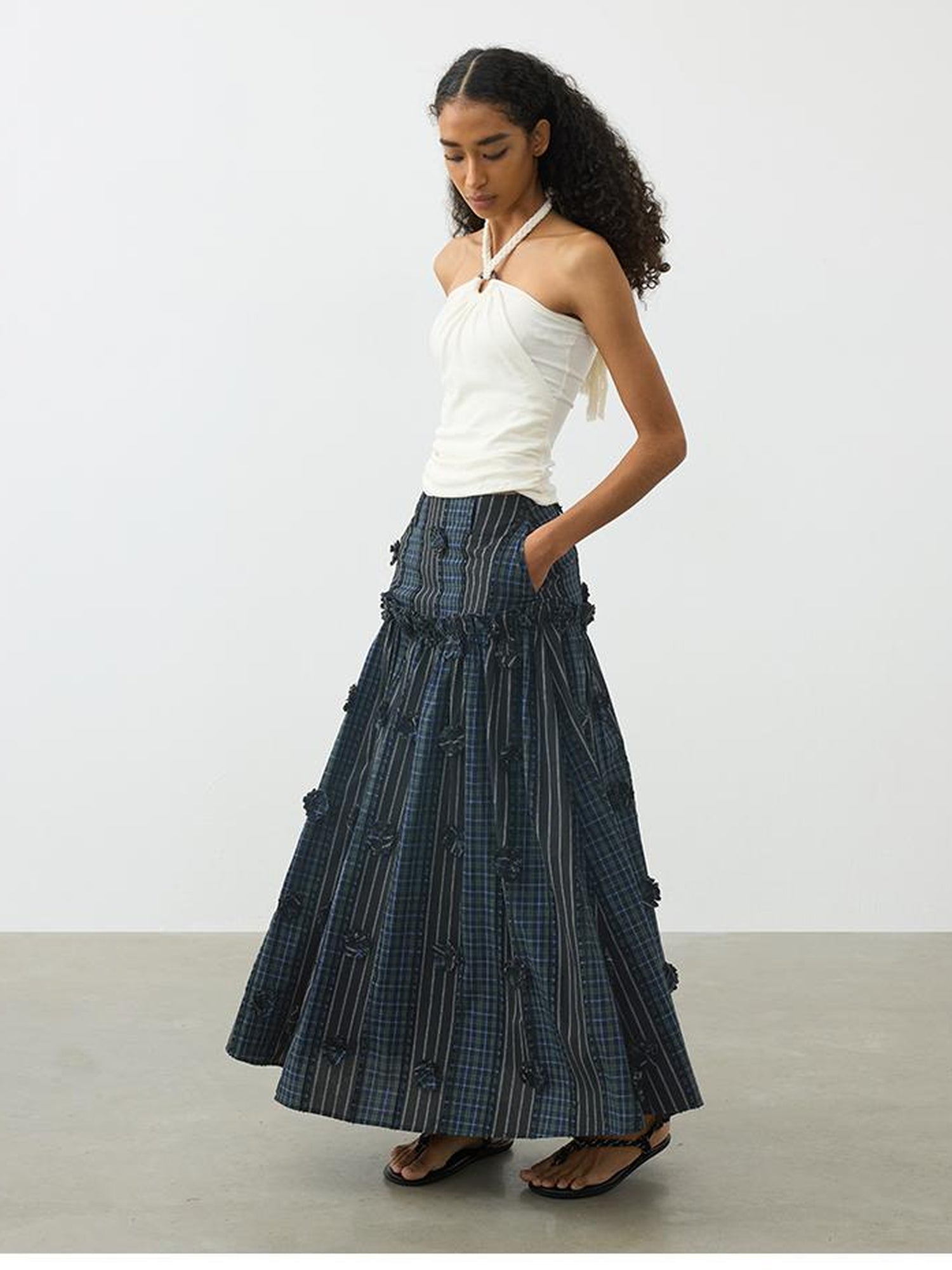 AFTADAWN Lenzing Modal Beaded Halter Top With Backless Design