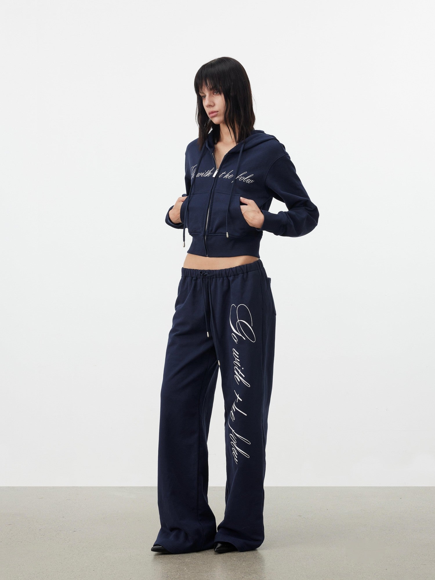 AFTADAWN Letter Embroidery Hooded Crop Loose Pants Women&