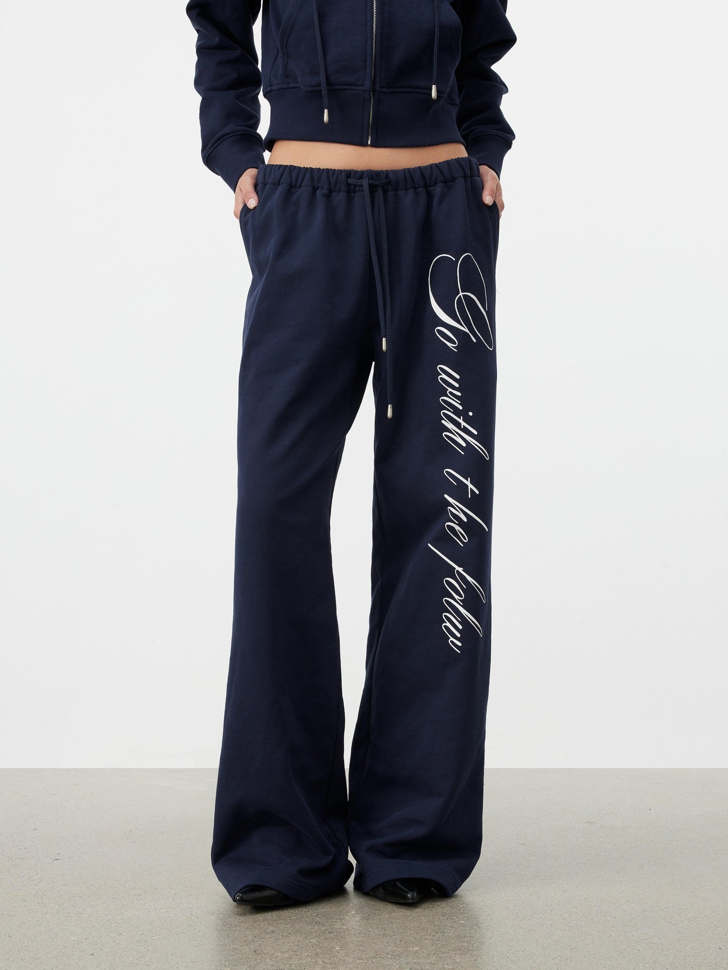 AFTADAWN Letter Embroidery Hooded Crop Loose Pants Women&