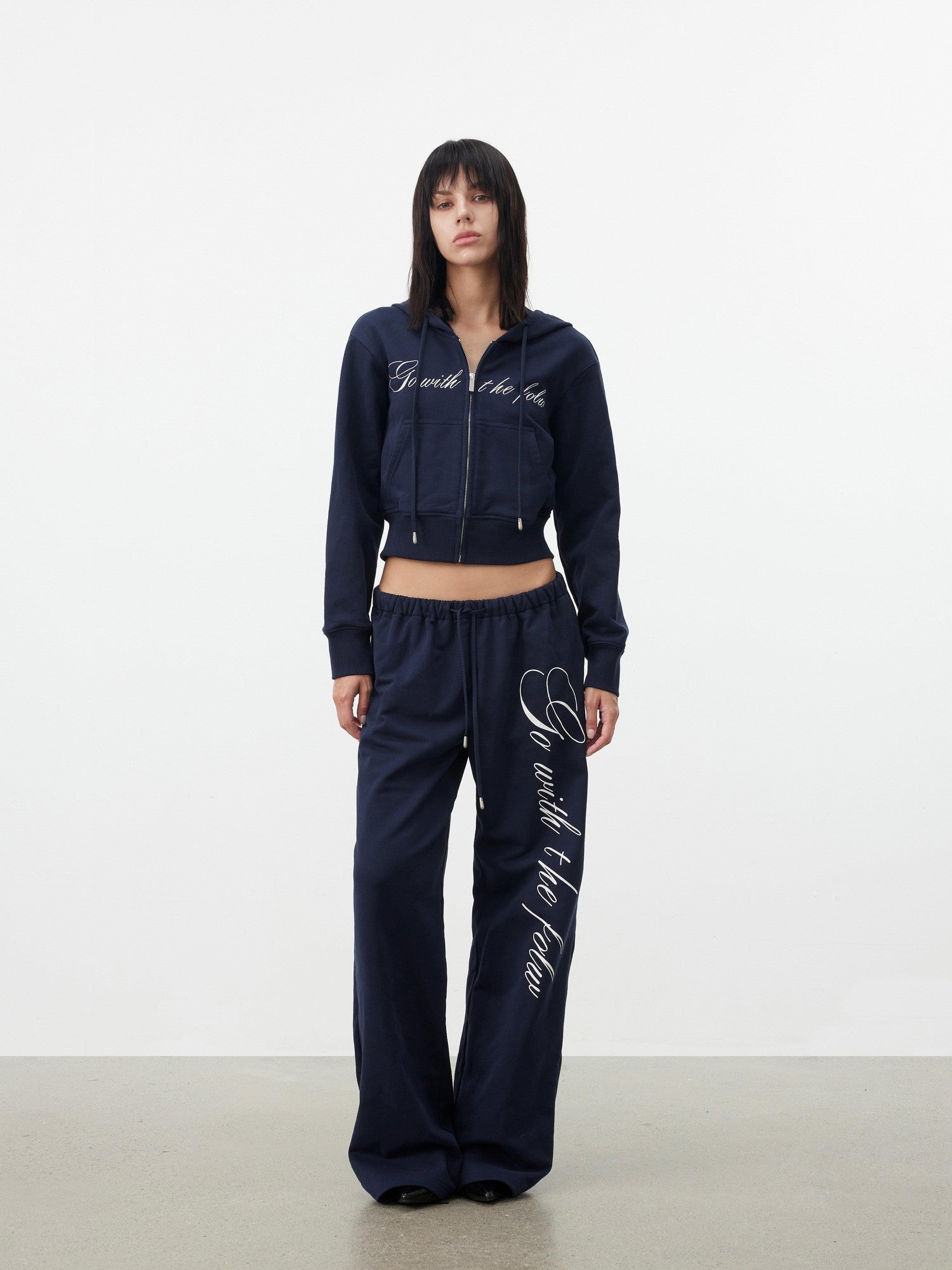 AFTADAWN Letter Embroidery Hooded Crop Loose Pants Women&