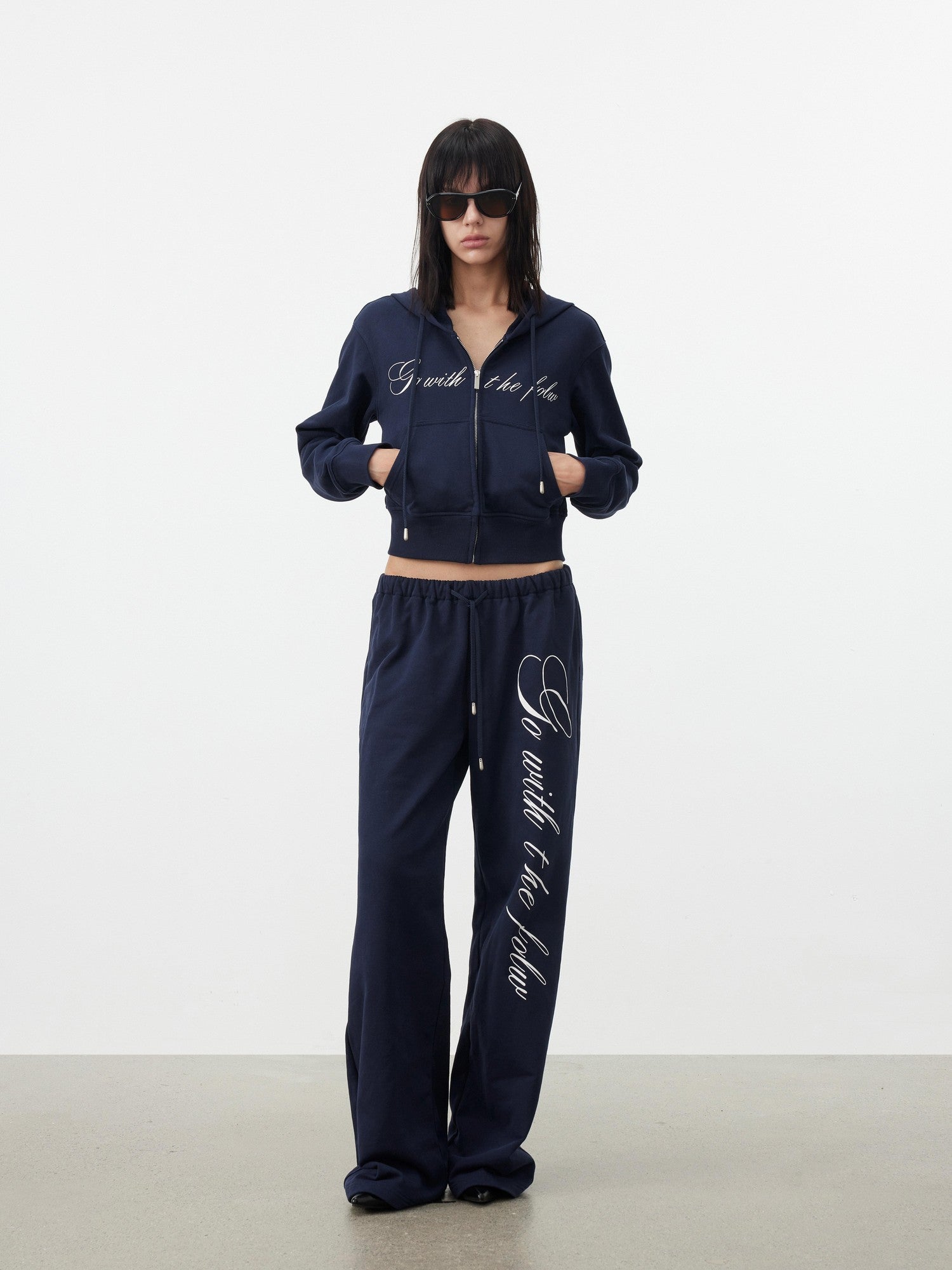 AFTADAWN Letter Embroidery Hooded Crop Loose Pants Women&