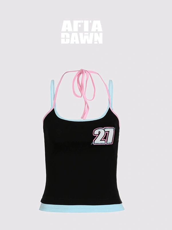 Letter Print Contrast Halter Top