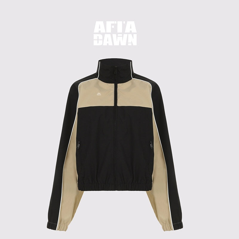 AFTADAWN_Light_Blue_Colorblock_Raglan_Stand_Collar_Zipper_Women&
