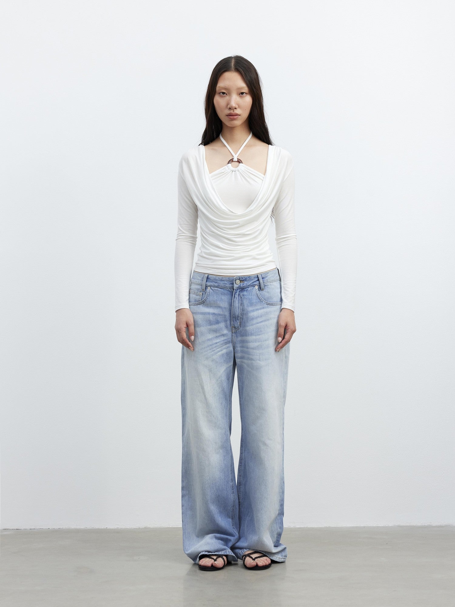 AFTADAWN Light Blue Distressed Whisker Washed Women&