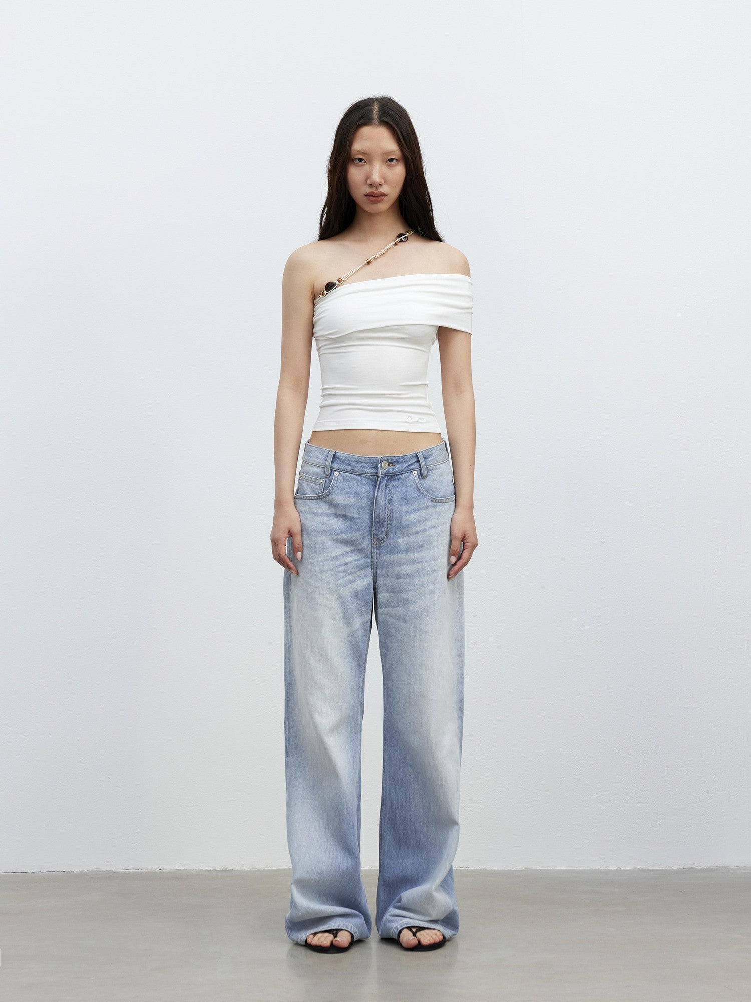 AFTADAWN Light Blue Distressed Whisker Washed Women&