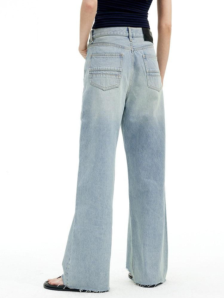 AFTADAWN Light Blue Ripped Slanted Zip Fly Women&
