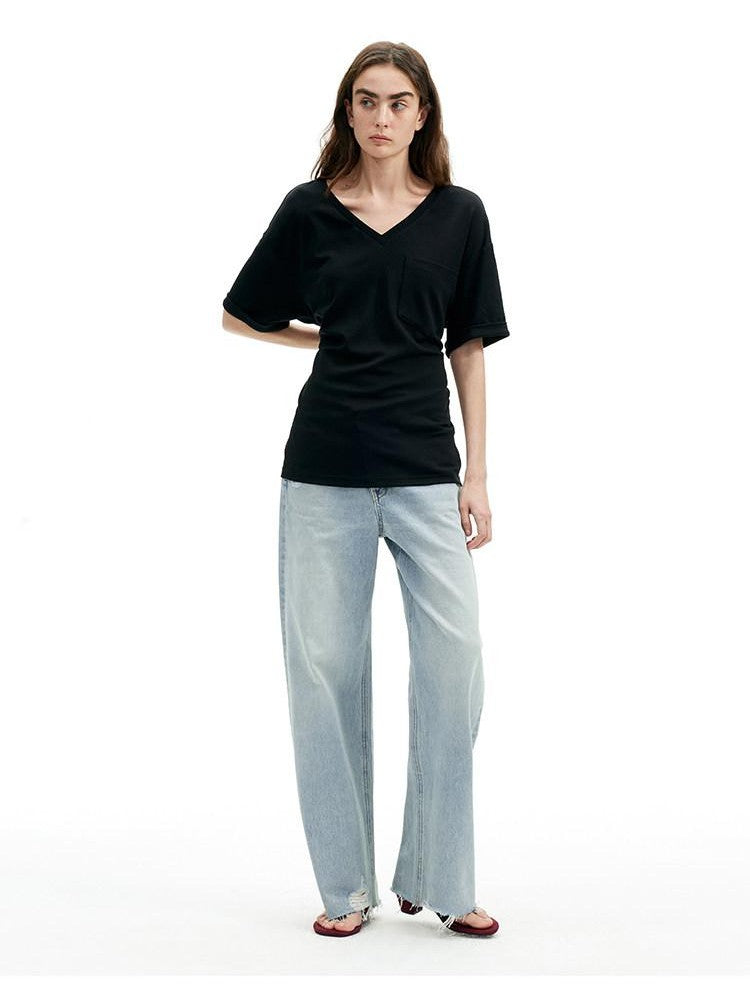 AFTADAWN Light Blue Ripped Slanted Zip Fly Women&