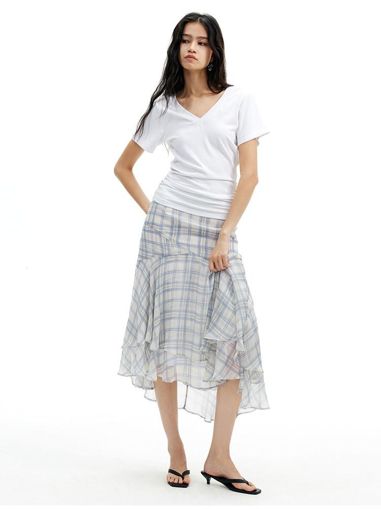 AFTADAWN Light Blue Ruffled Spliced Mesh Mermaid Women&