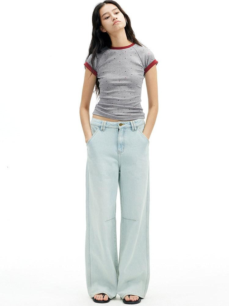 AFTADAWN Light Blue Washed Pleated Relaxed High Waist Women&