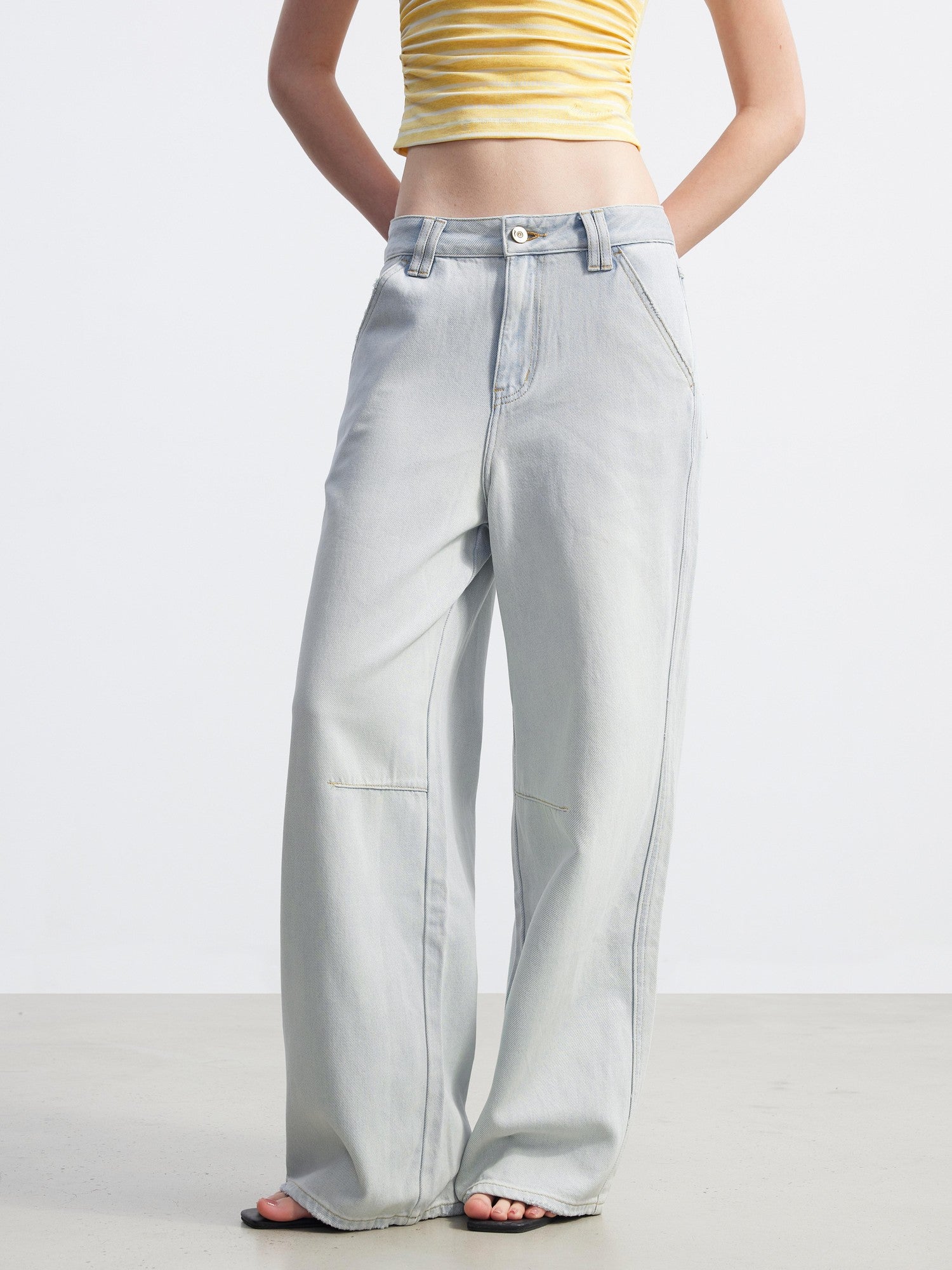 AFTADAWN Light Blue Washed Pleated Soft Women&