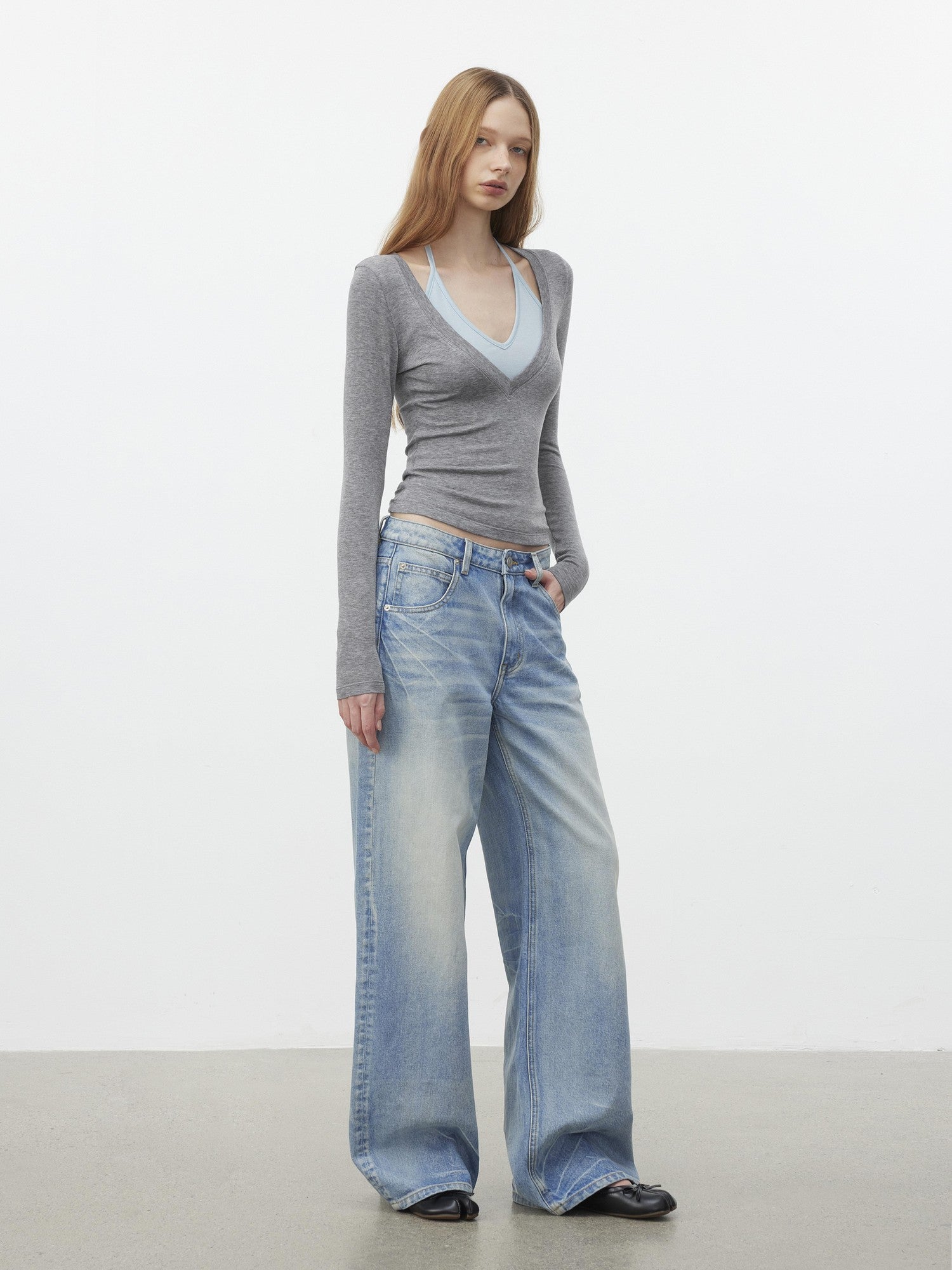 AFTADAWN Light Blue Waterwash Whisker Distressed Women&