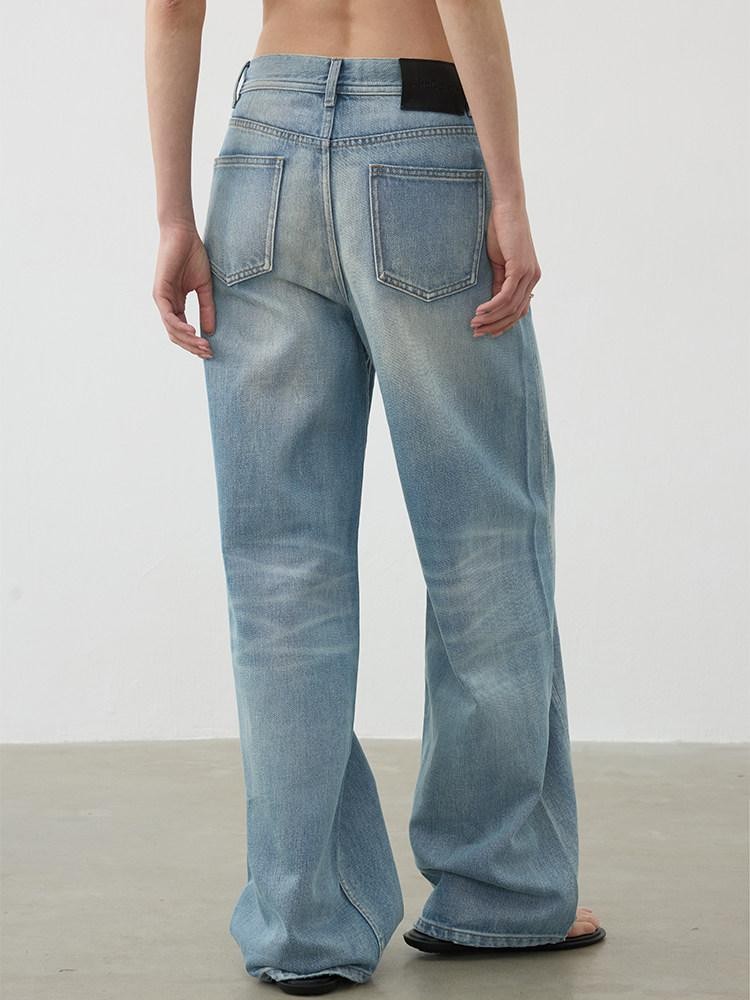 AFTADAWN Light Wash 3d Whisker Low Rise Relaxed Women&