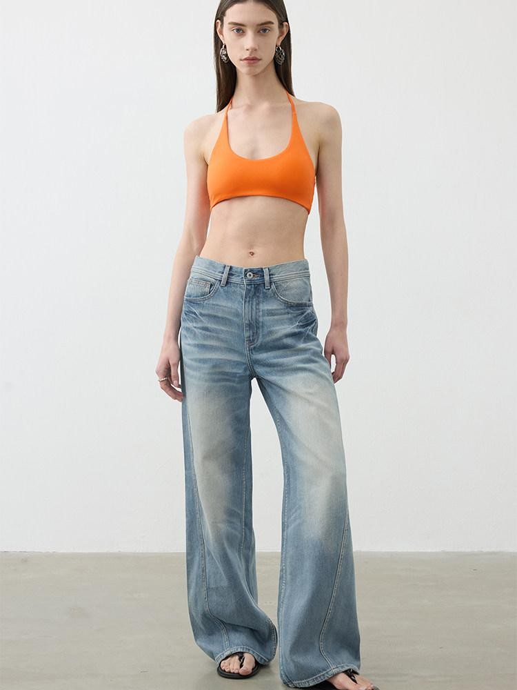 AFTADAWN Light Wash 3d Whisker Low Rise Relaxed Women&