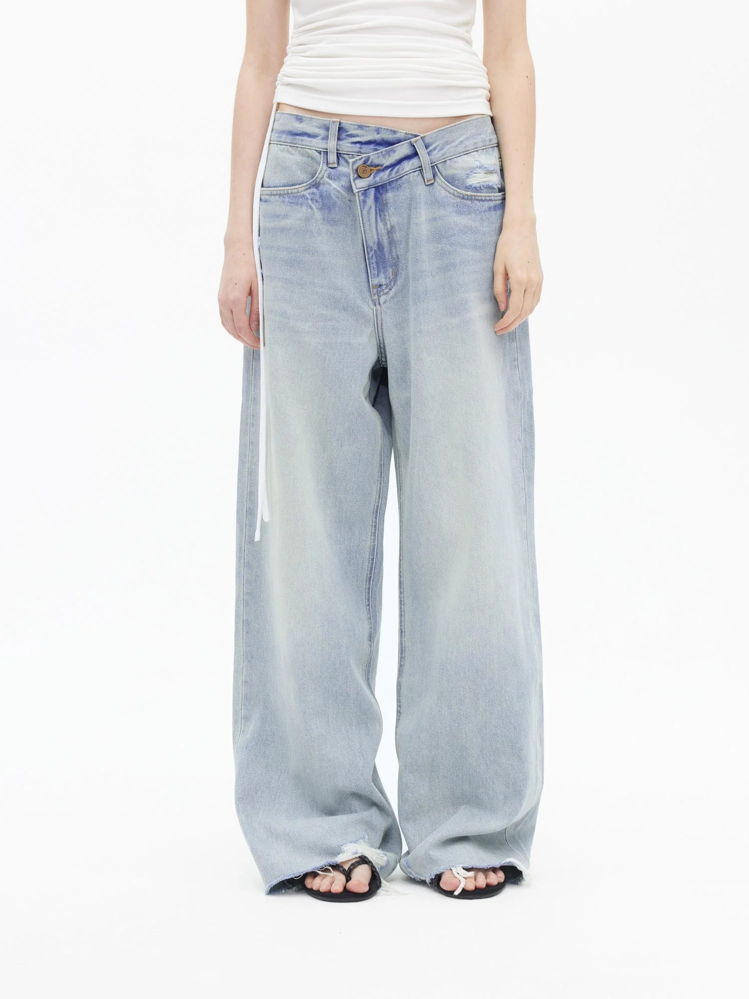 Light Wash Distressed Low Rise Straight Leg Jeans