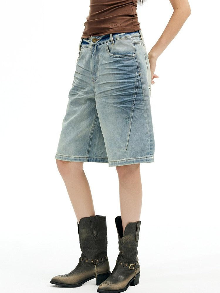 AFTADAWN Light Wash Whisker Distressed High Waist Wide Leg Women&