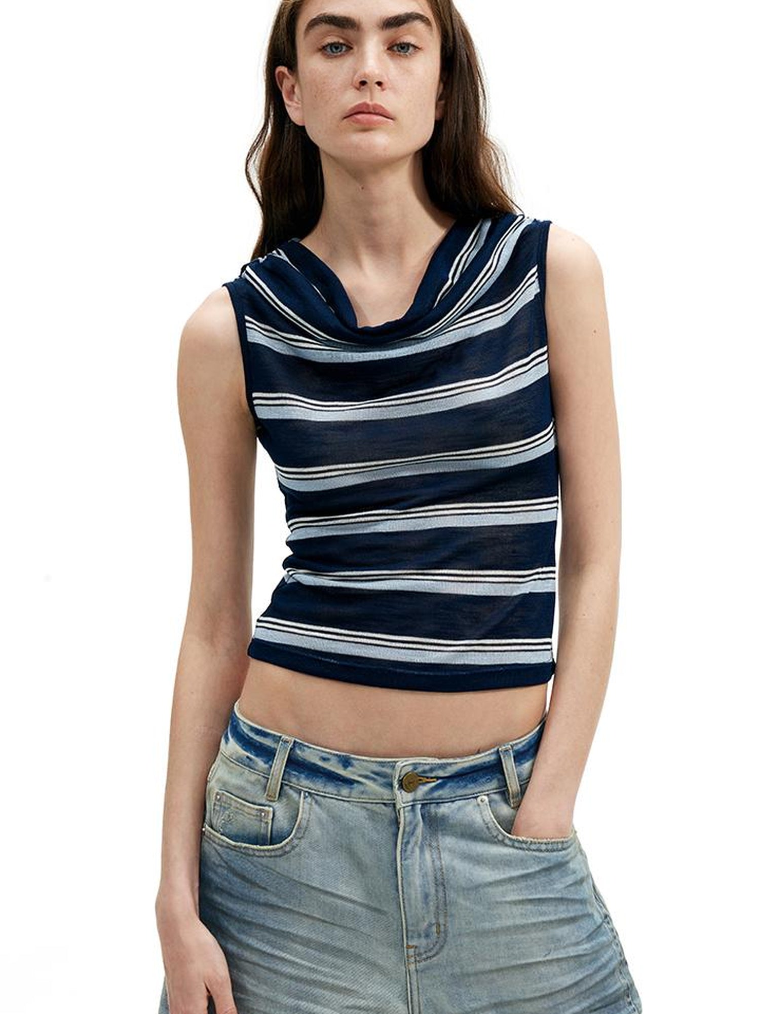 AFTADAWN Lightweight Mesh Leisel Multi Way Striped Slim Fit Sleeveless Top