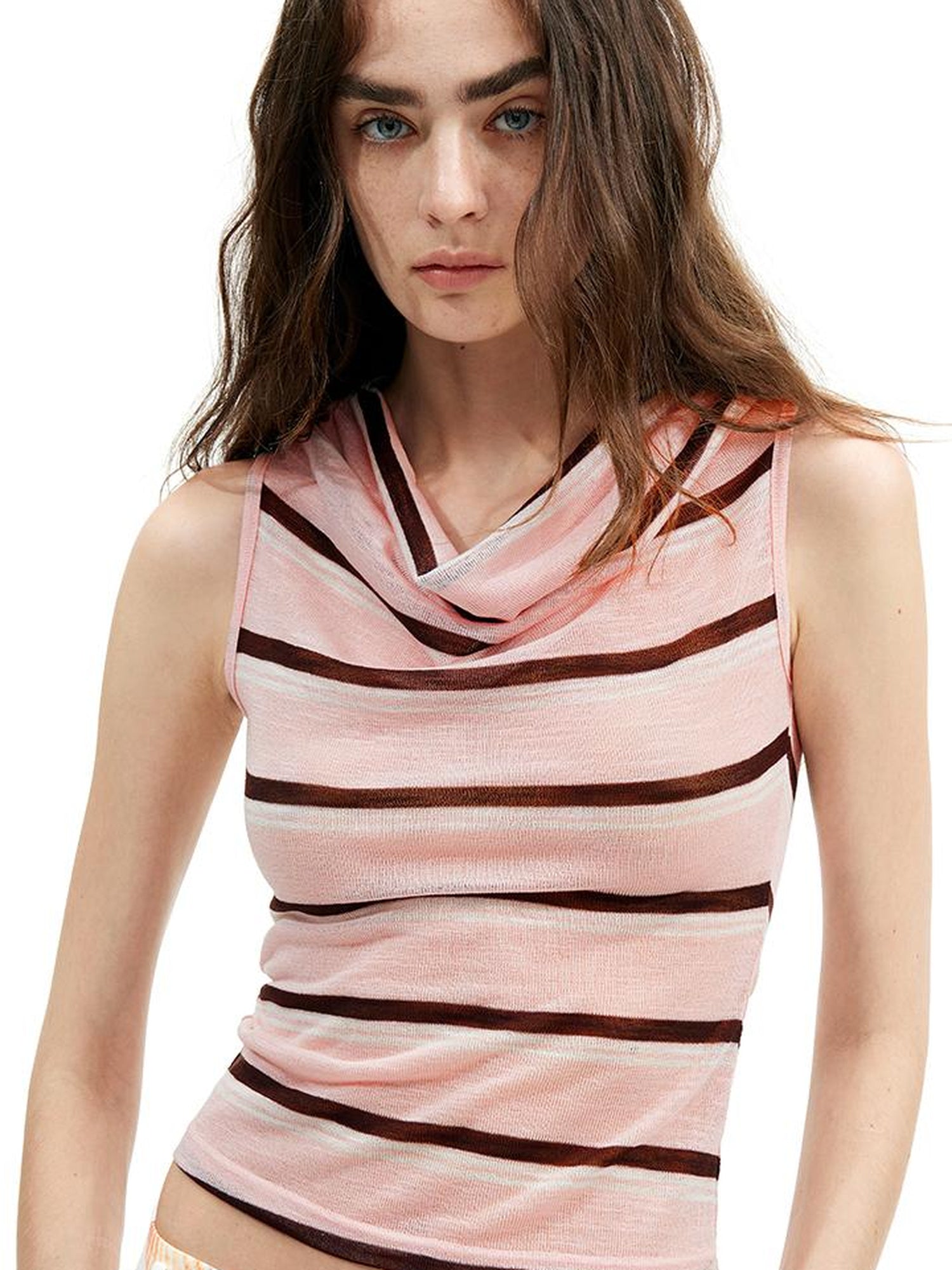 AFTADAWN Lightweight Mesh Leisel Multi Way Striped Slim Fit Sleeveless Top