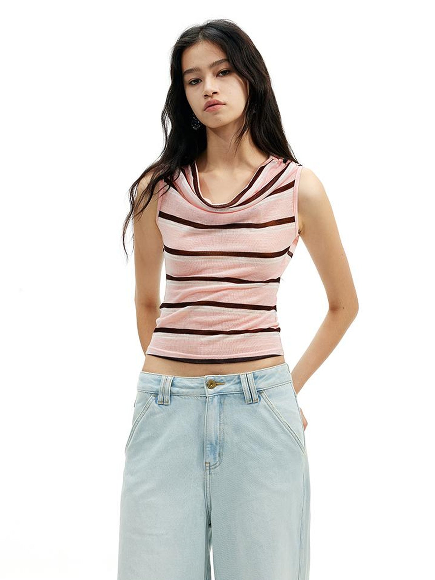 AFTADAWN Lightweight Mesh Leisel Multi Way Striped Slim Fit Sleeveless Top