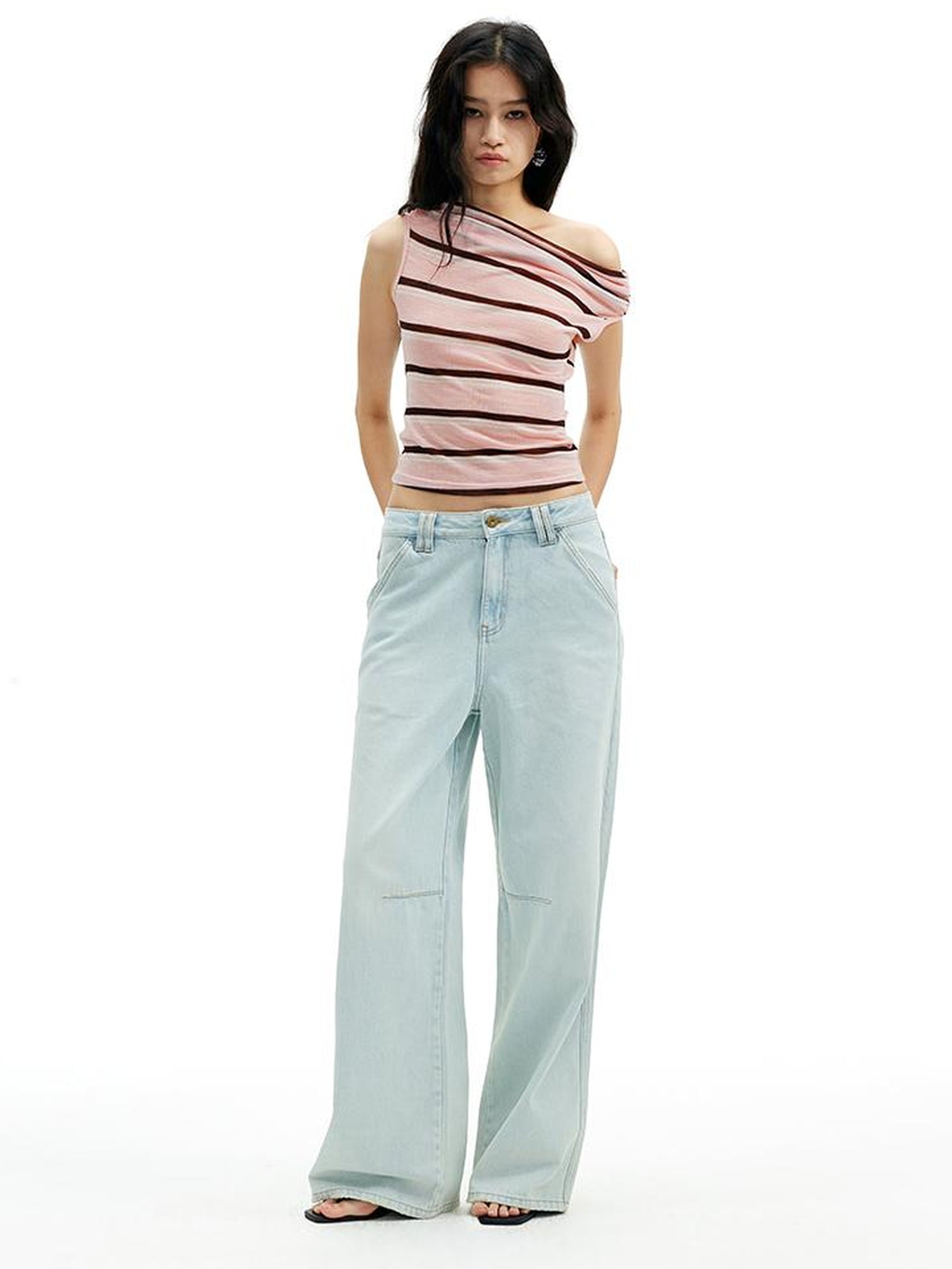 AFTADAWN Lightweight Mesh Leisel Multi Way Striped Slim Fit Sleeveless Top