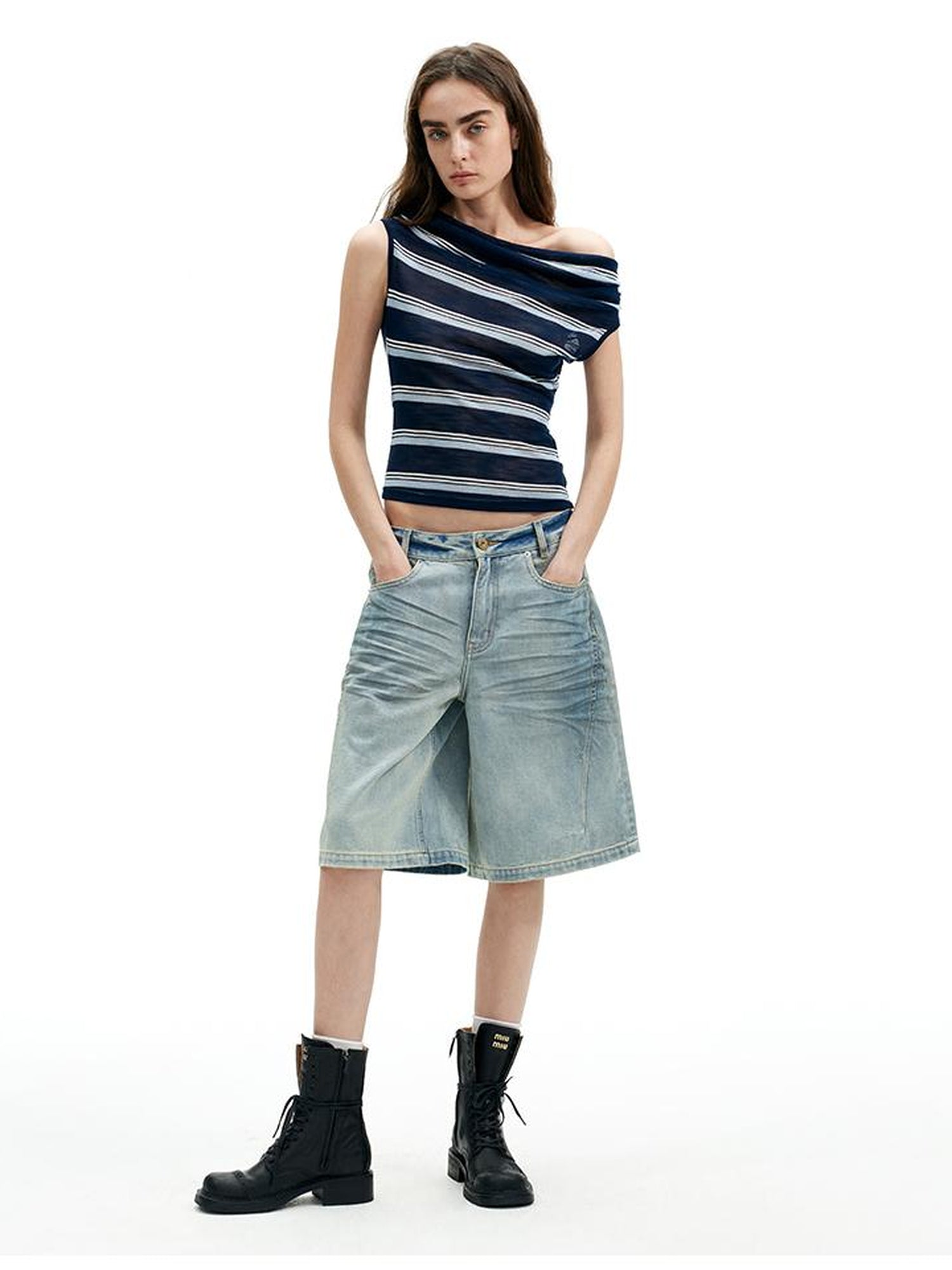 AFTADAWN Lightweight Mesh Leisel Multi Way Striped Slim Fit Sleeveless Top