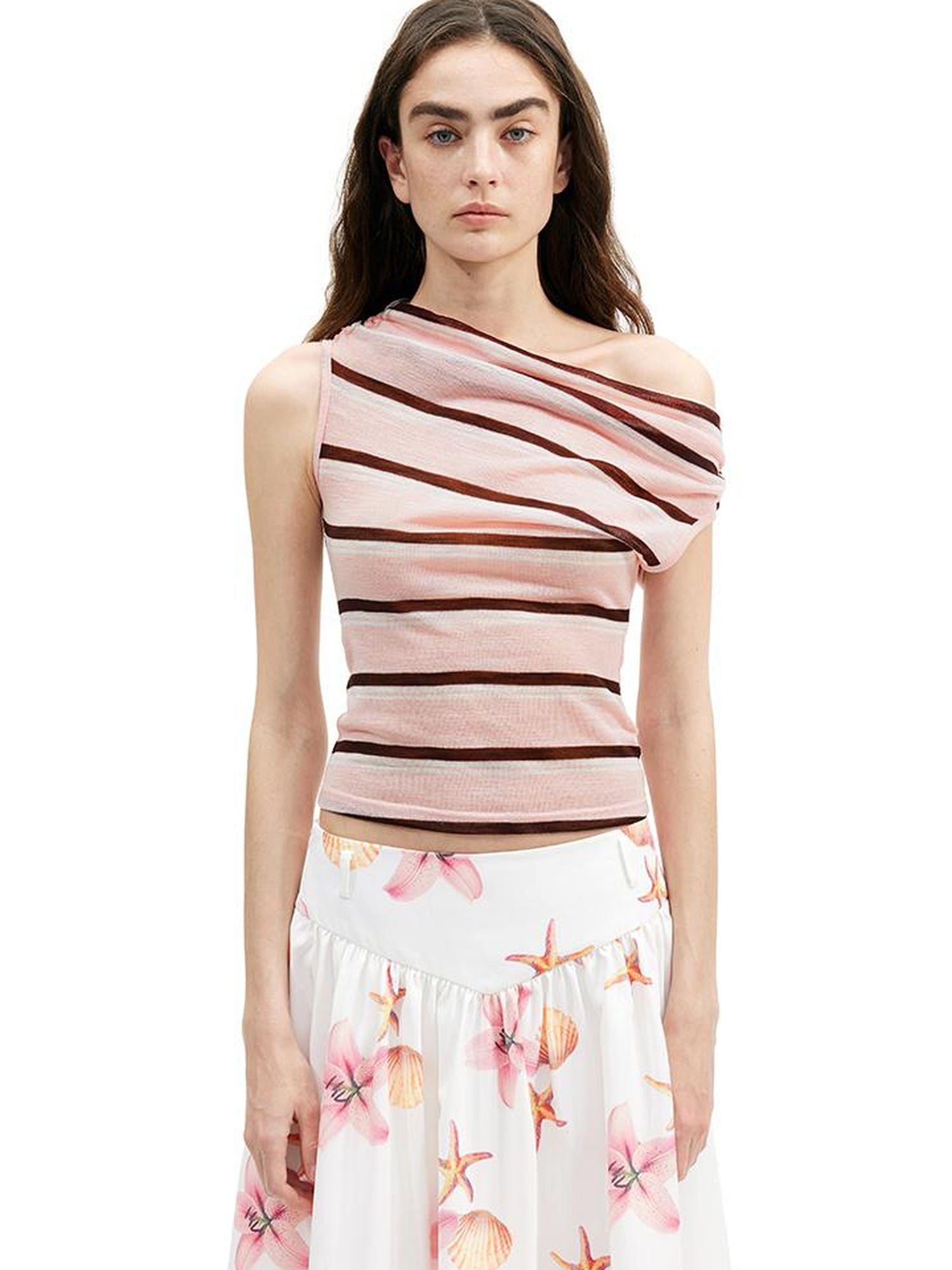 AFTADAWN Lightweight Mesh Leisel Multi Way Striped Slim Fit Sleeveless Top