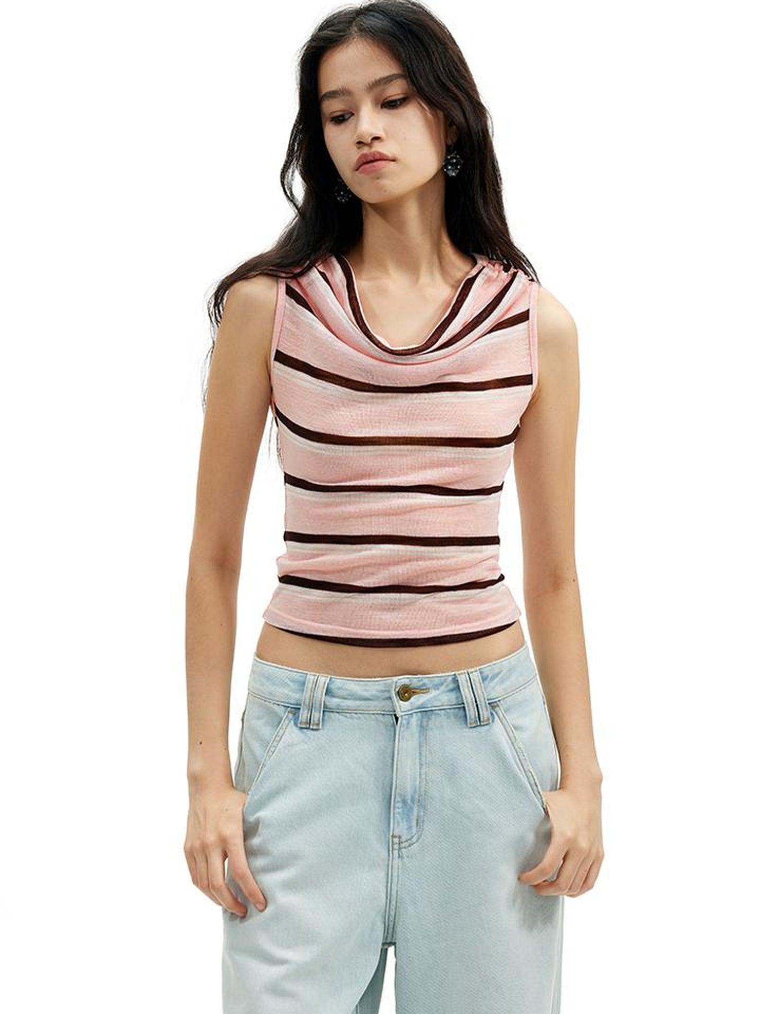 AFTADAWN Lightweight Mesh Leisel Multi Way Striped Slim Fit Sleeveless Top