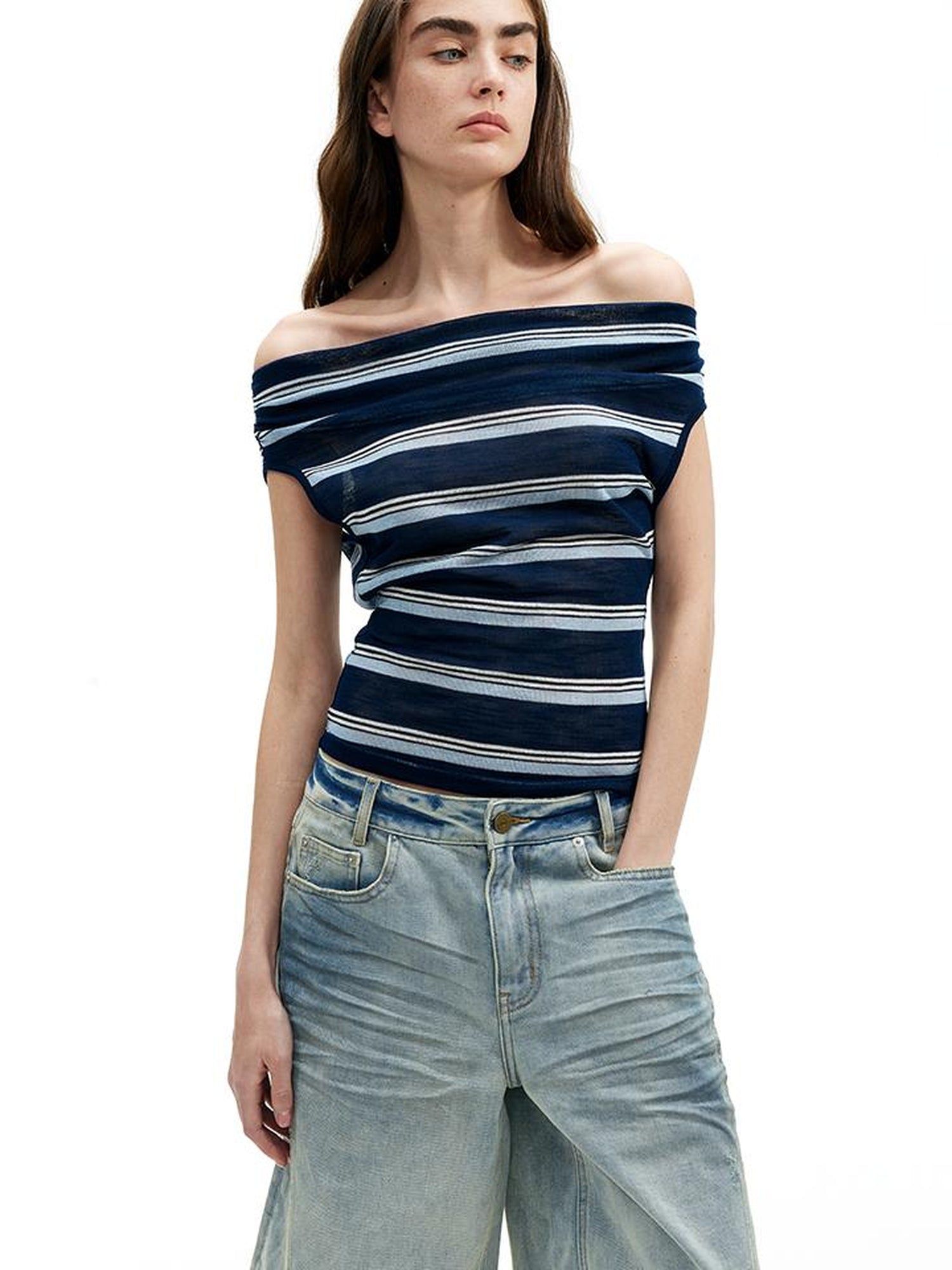 AFTADAWN Lightweight Mesh Leisel Multi Way Striped Slim Fit Sleeveless Top