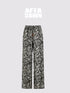 Linen Blend Textured Botanical Print Drawstring Beaded Waist Pants