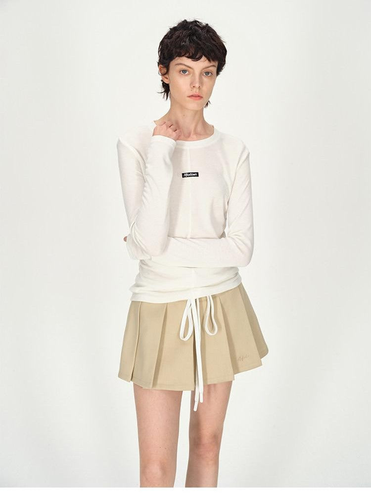 AFTADAWN Logo Embroidery Ruched Waist Round Neck Women&