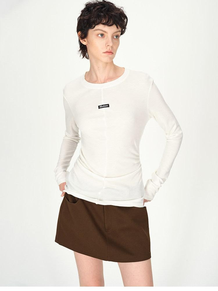 AFTADAWN Logo Embroidery Ruched Waist Round Neck Women&