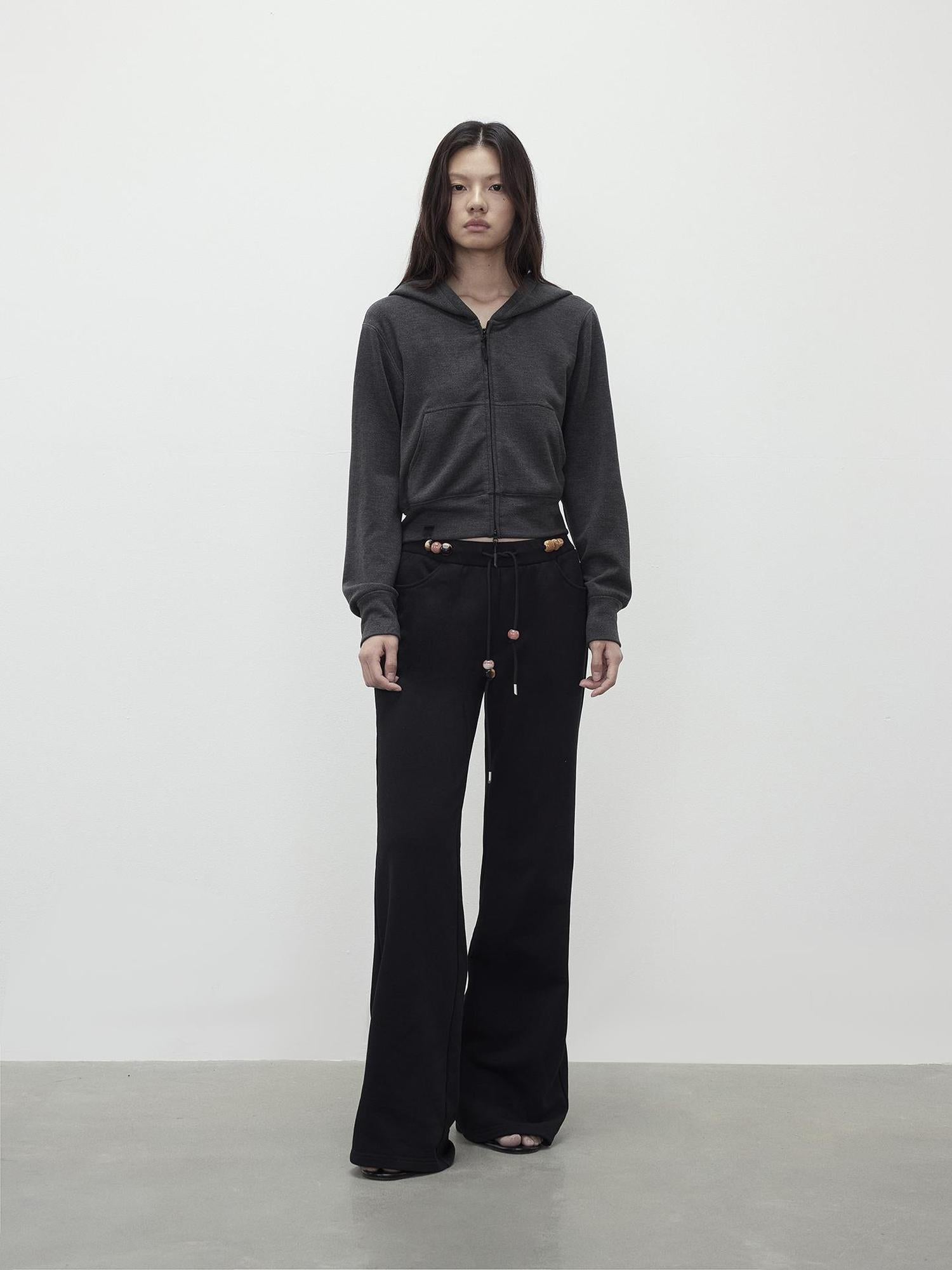 AFTADAWN Low Rise Soft Cotton Flared Joggers with Beaded Drawstring