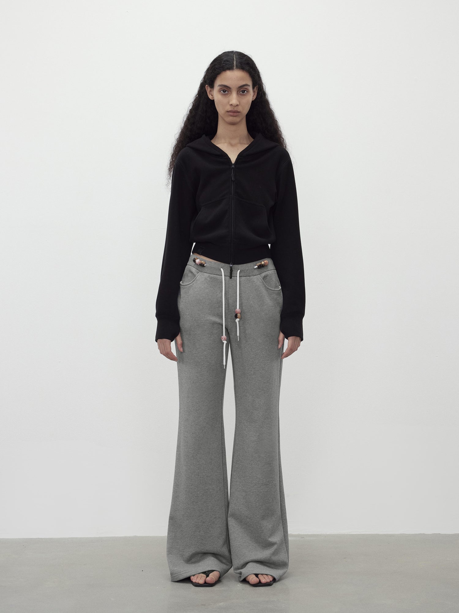 AFTADAWN Low Rise Soft Cotton Flared Joggers with Beaded Drawstring