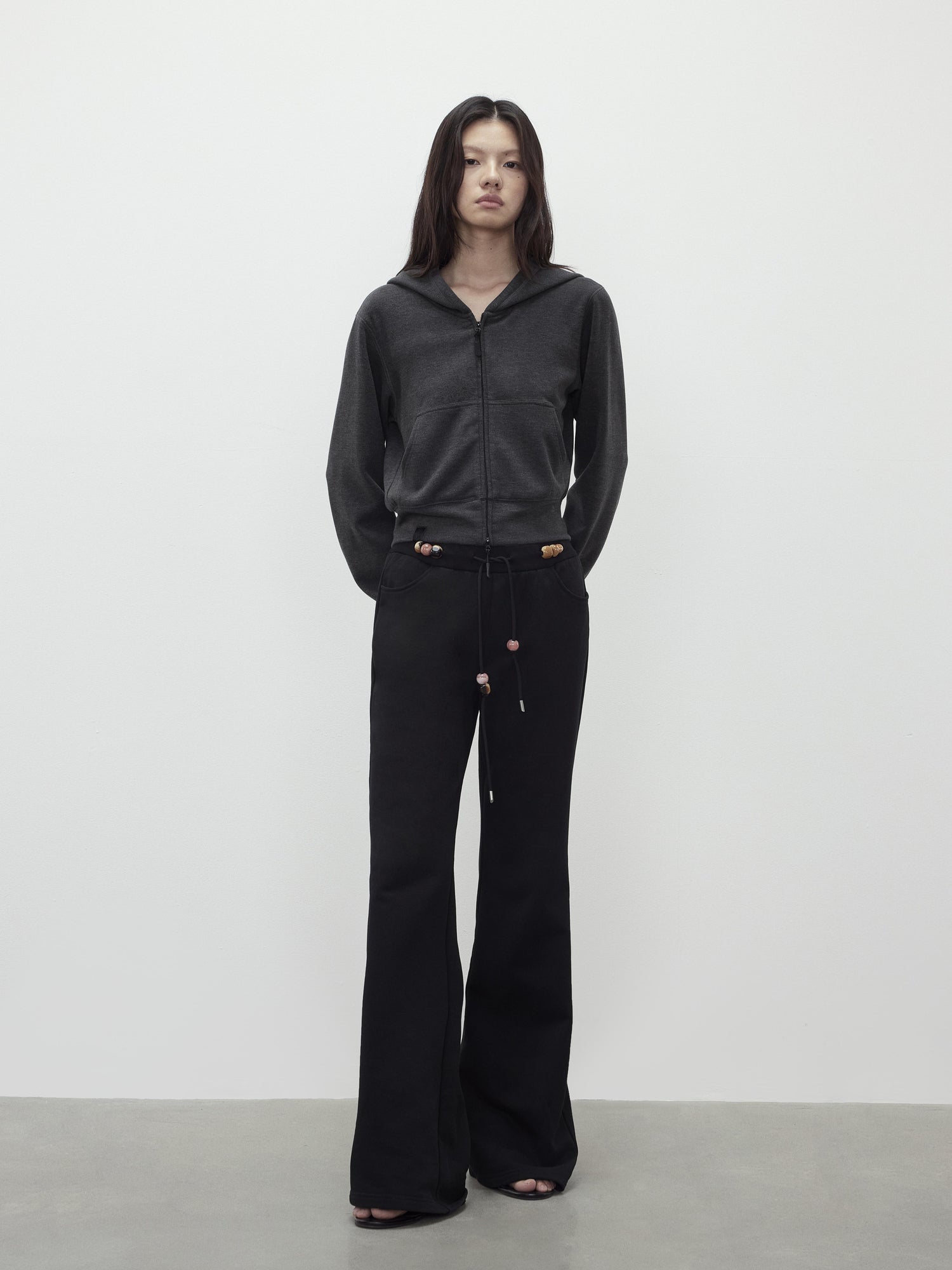 AFTADAWN Low Rise Soft Cotton Flared Joggers with Beaded Drawstring