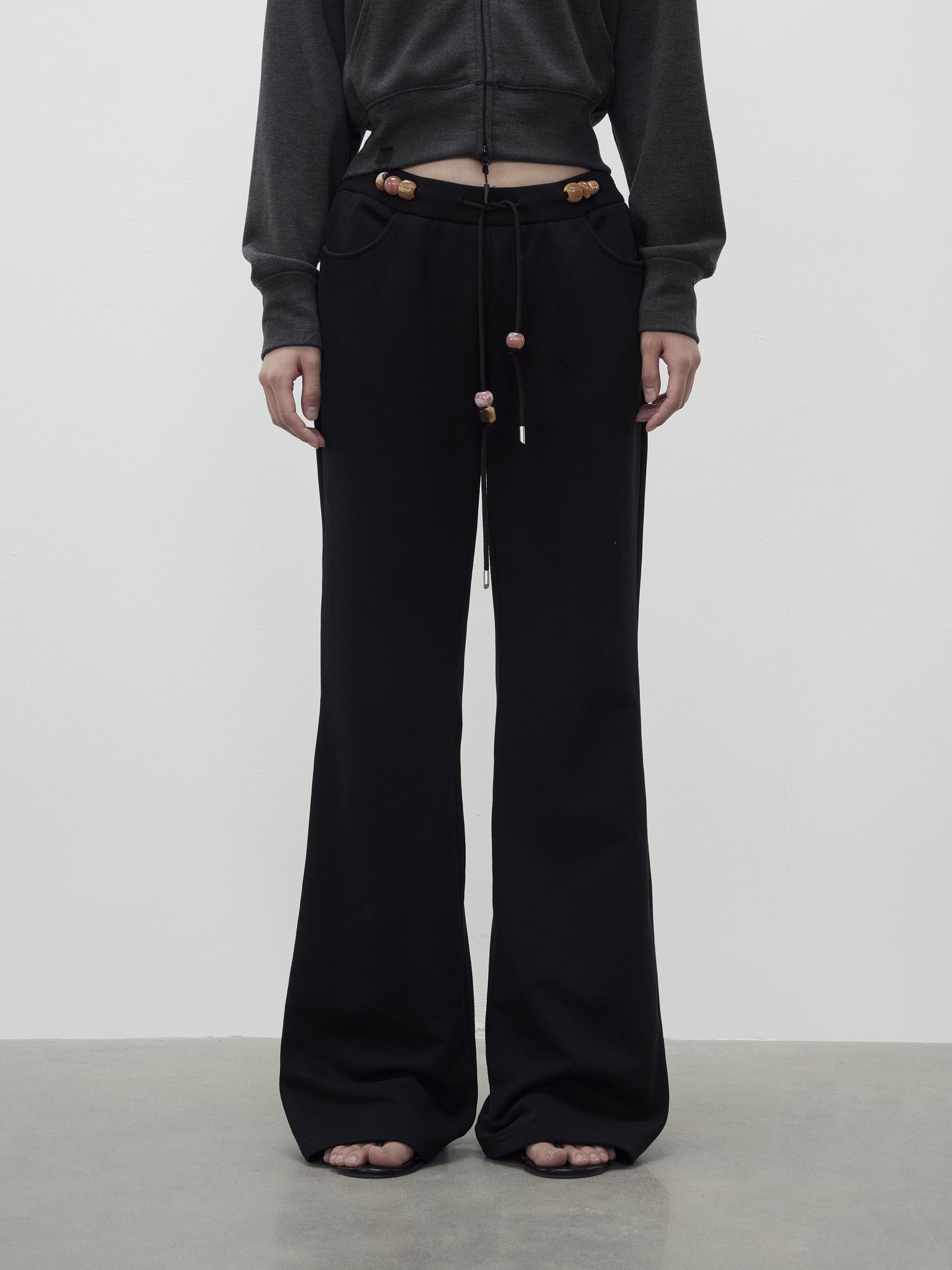 AFTADAWN Low Rise Soft Cotton Flared Joggers with Beaded Drawstring