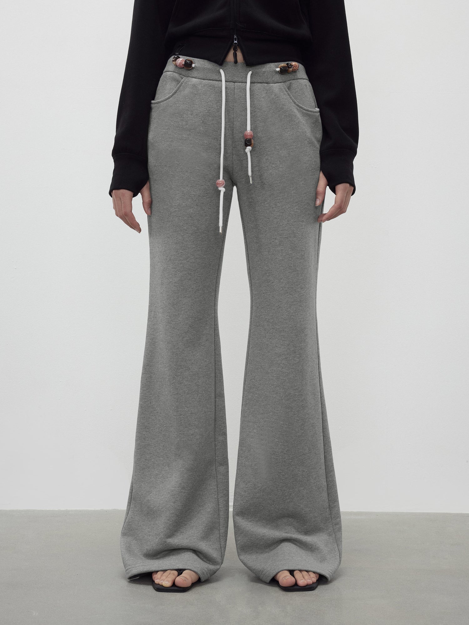 AFTADAWN Low Rise Soft Cotton Flared Joggers with Beaded Drawstring