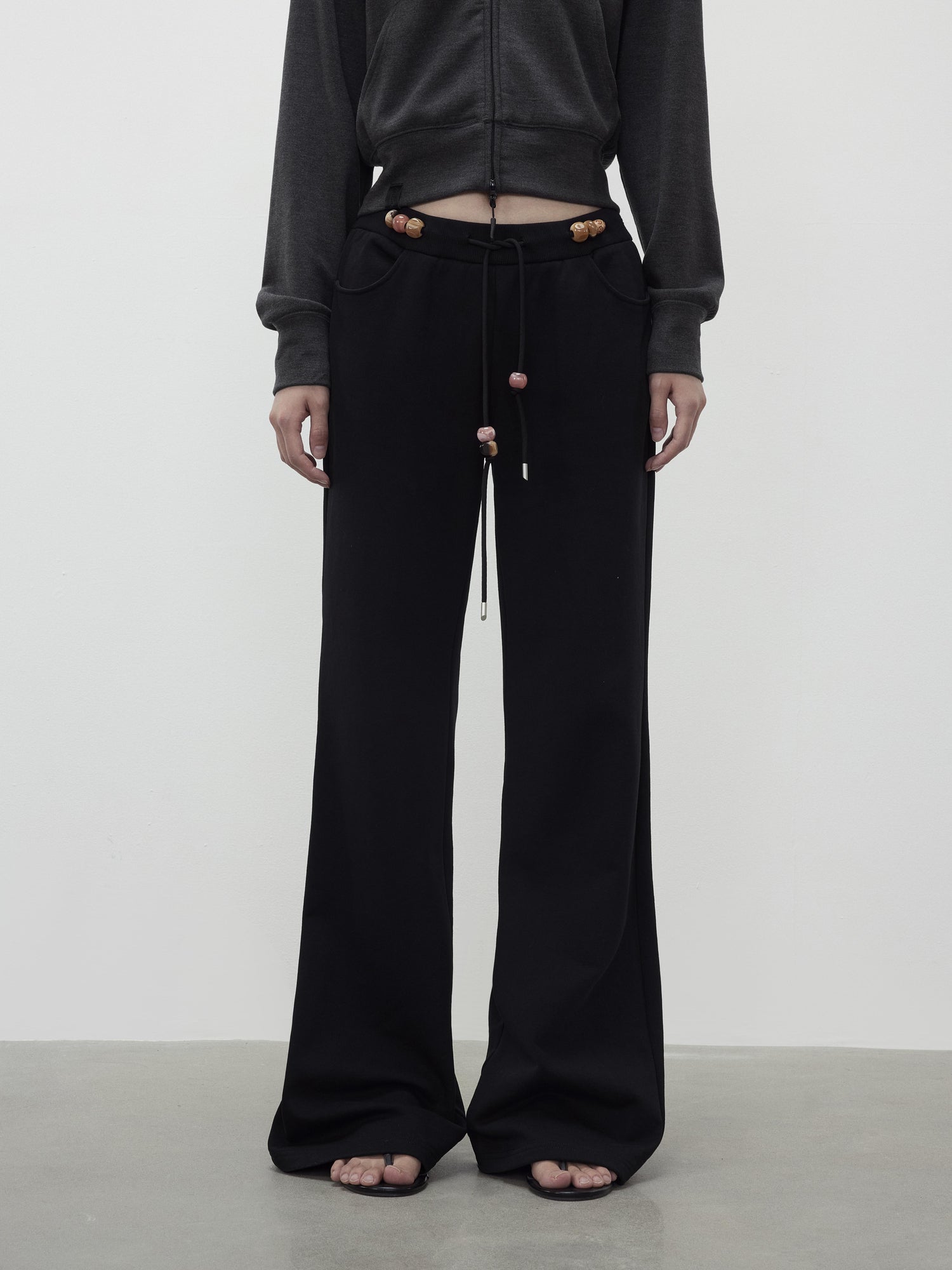 AFTADAWN Low Rise Soft Cotton Flared Joggers with Beaded Drawstring