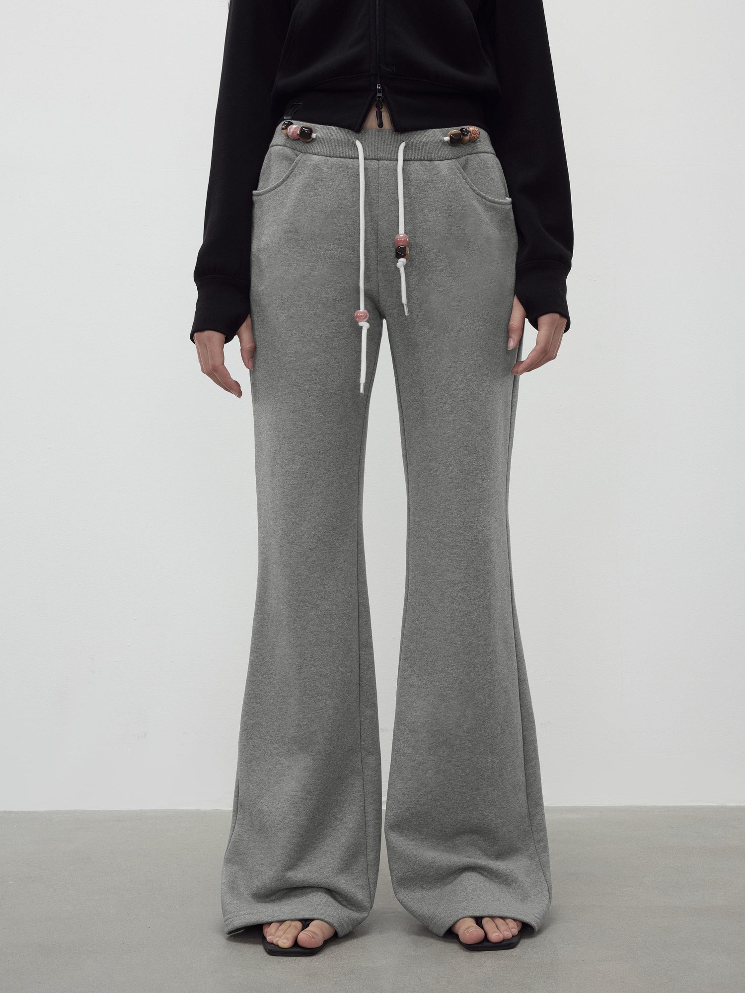 AFTADAWN Low Rise Soft Cotton Flared Joggers with Beaded Drawstring