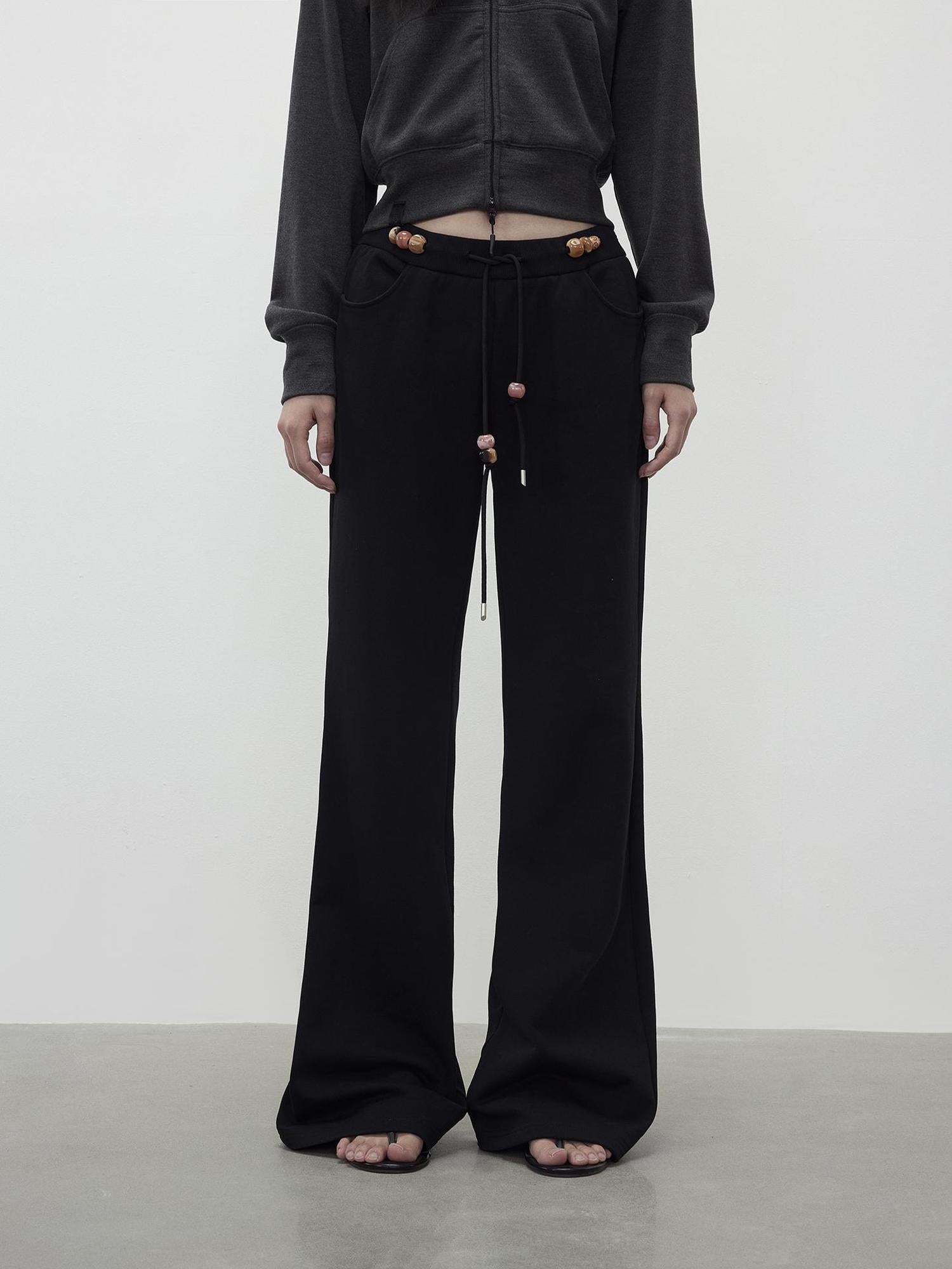 AFTADAWN Low Rise Soft Cotton Flared Joggers with Beaded Drawstring