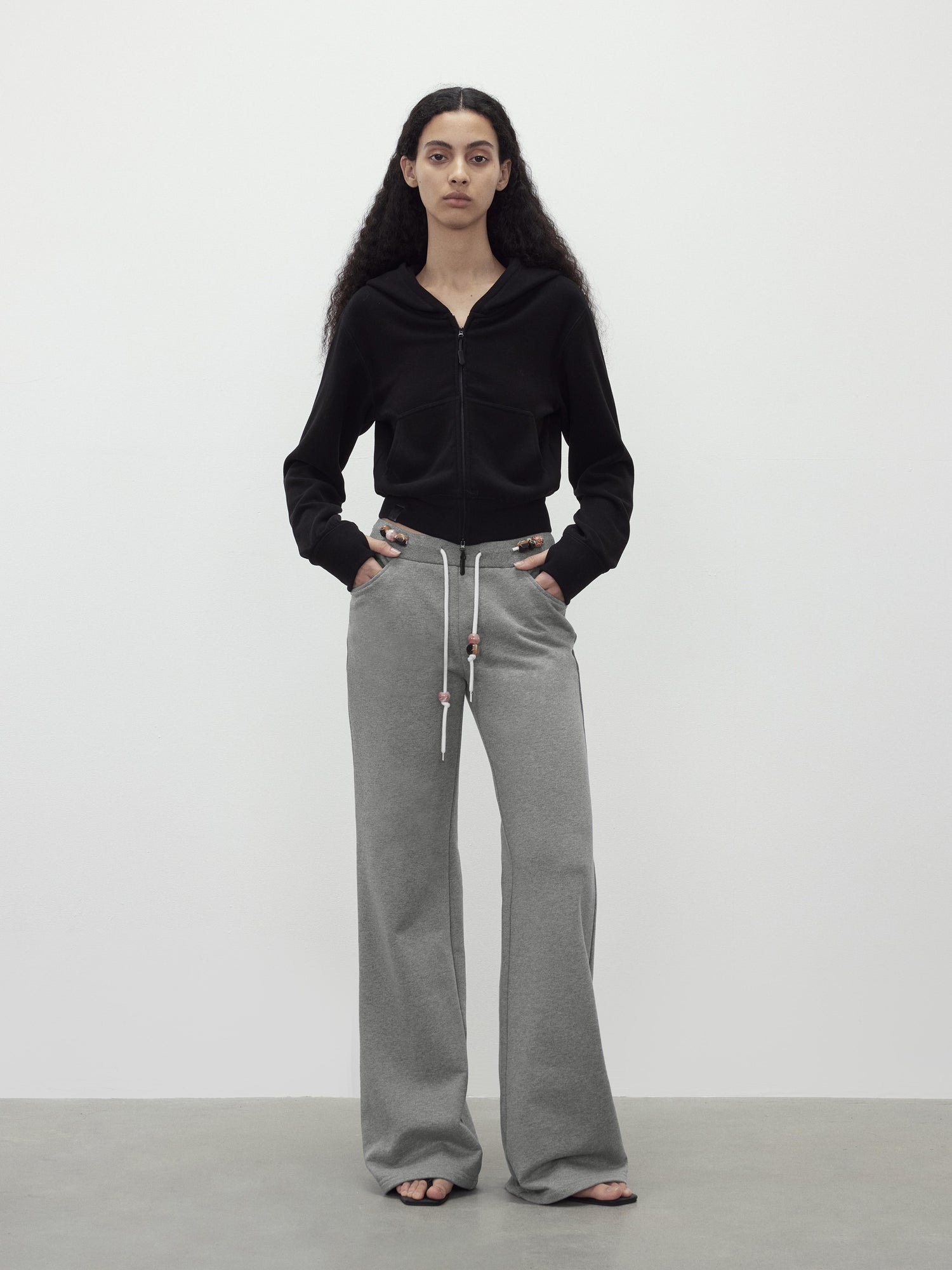 AFTADAWN Low Rise Soft Cotton Flared Joggers with Beaded Drawstring