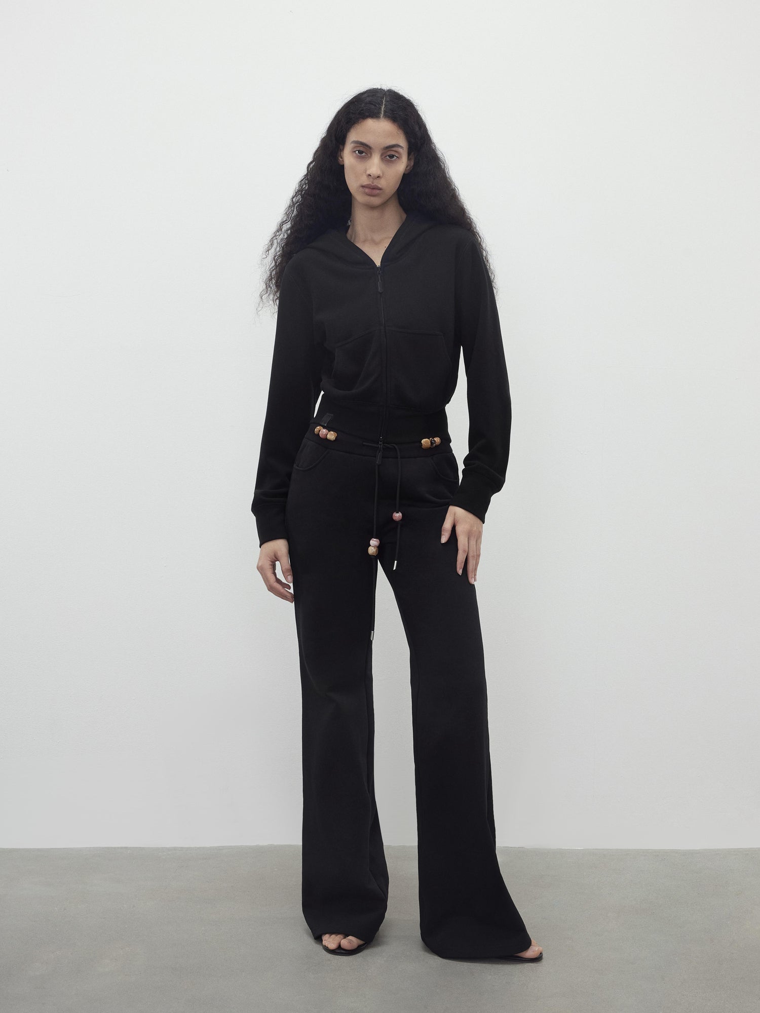 AFTADAWN Low Rise Soft Cotton Flared Joggers with Beaded Drawstring