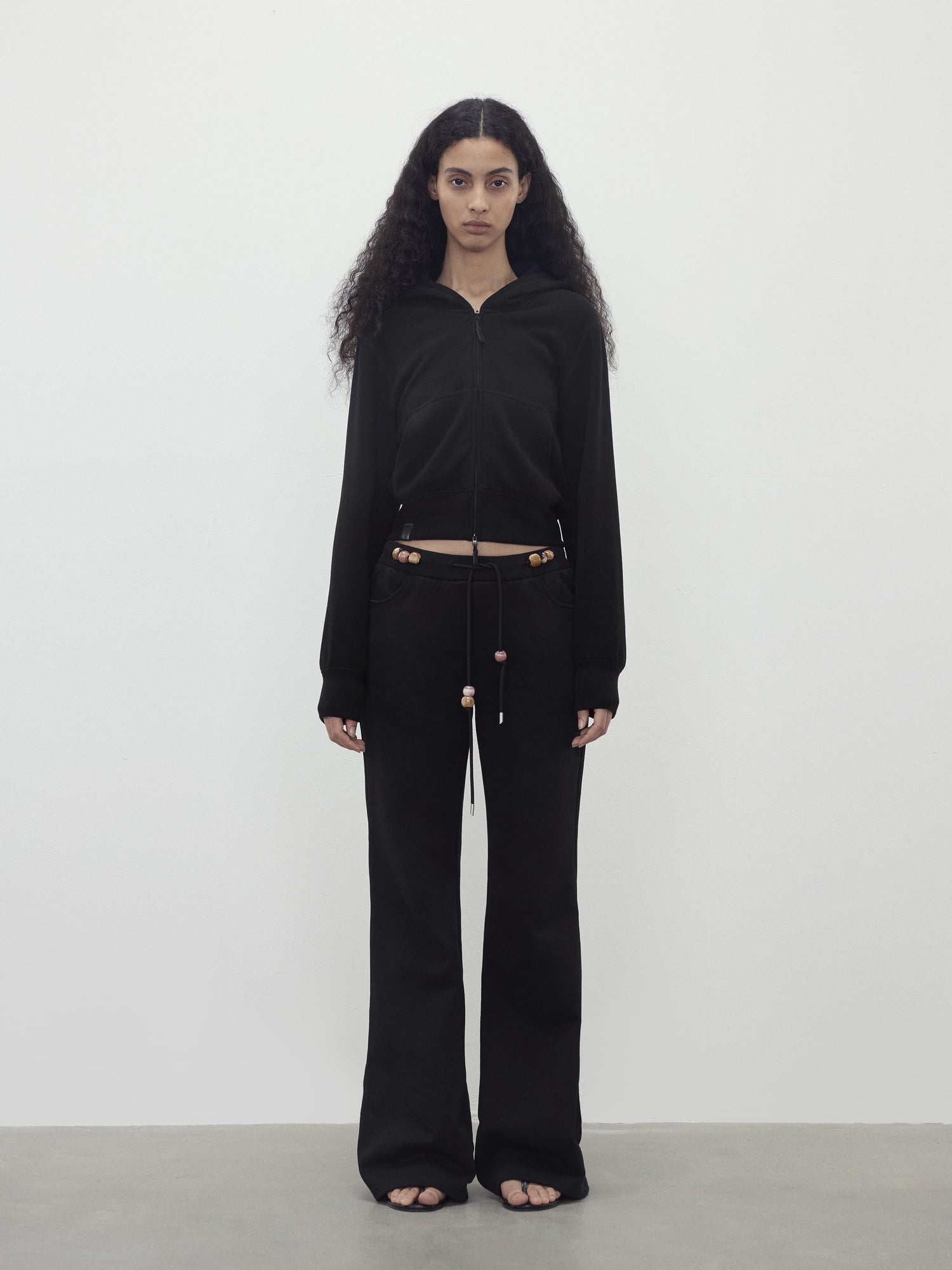 AFTADAWN Low Rise Soft Cotton Flared Joggers with Beaded Drawstring