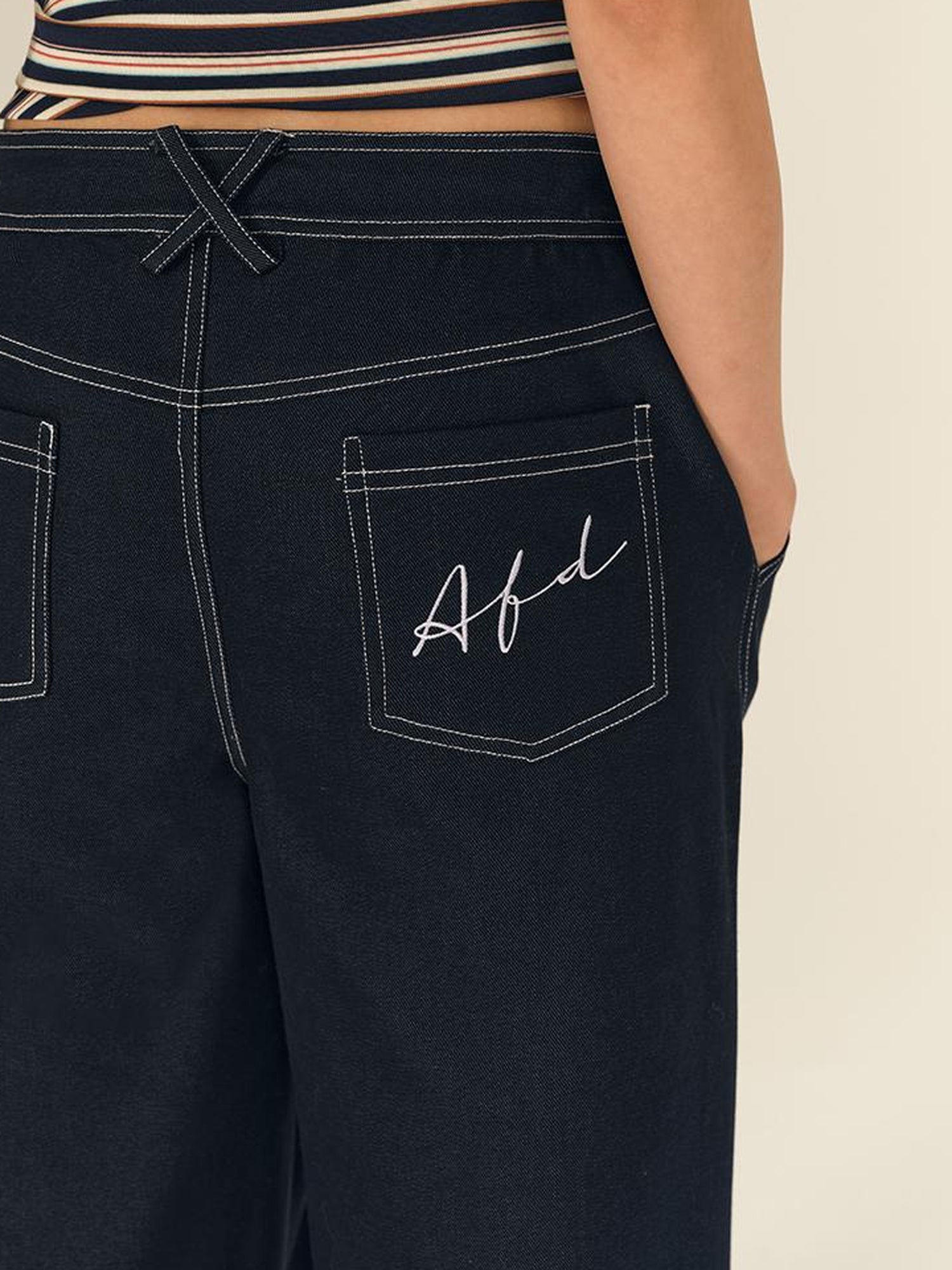 AFTADAWN Low Rise Split Waist Blue Denim Wide Leg Trousers